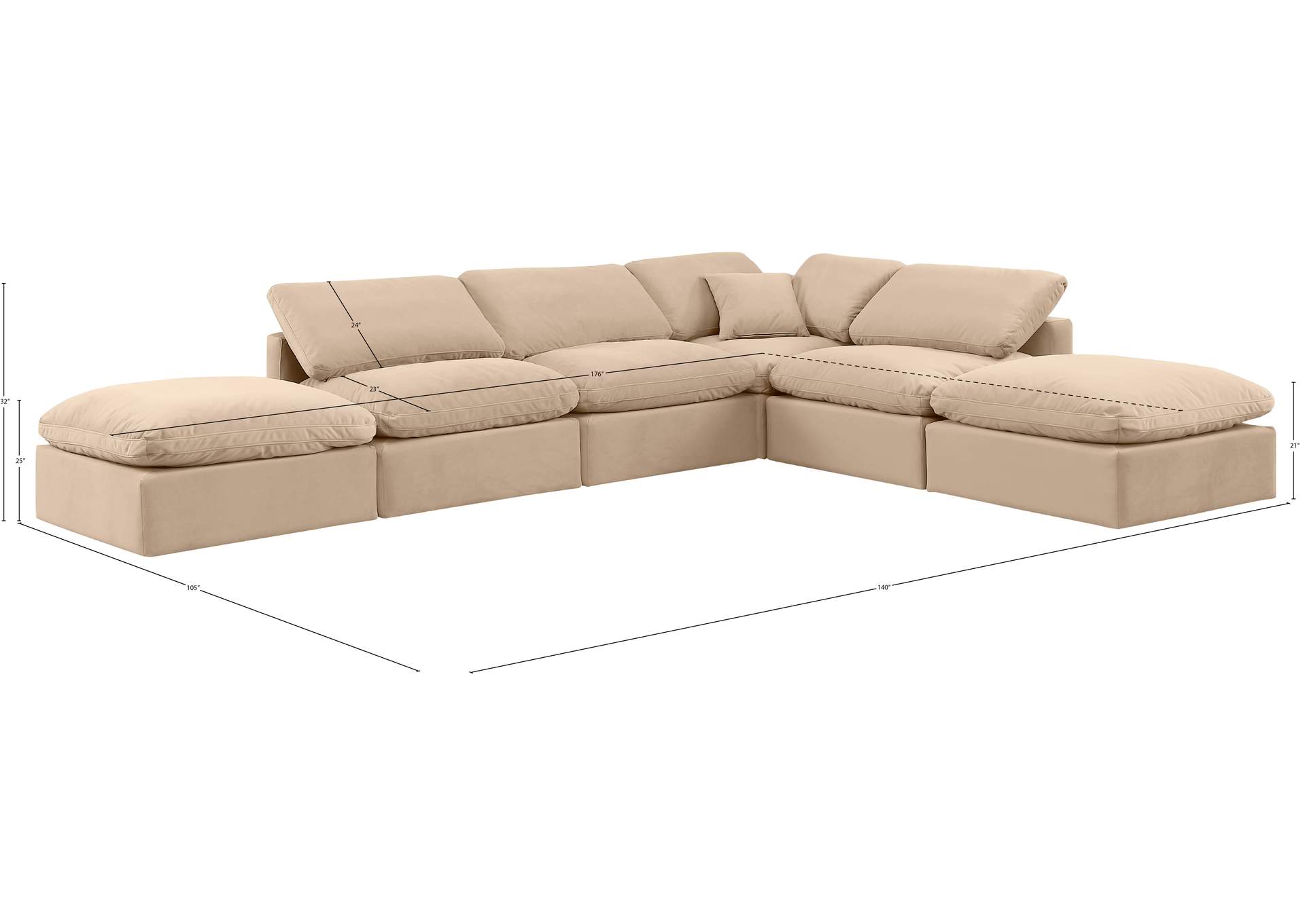Indulge Beige Velvet Modular Sectional,Meridian Furniture