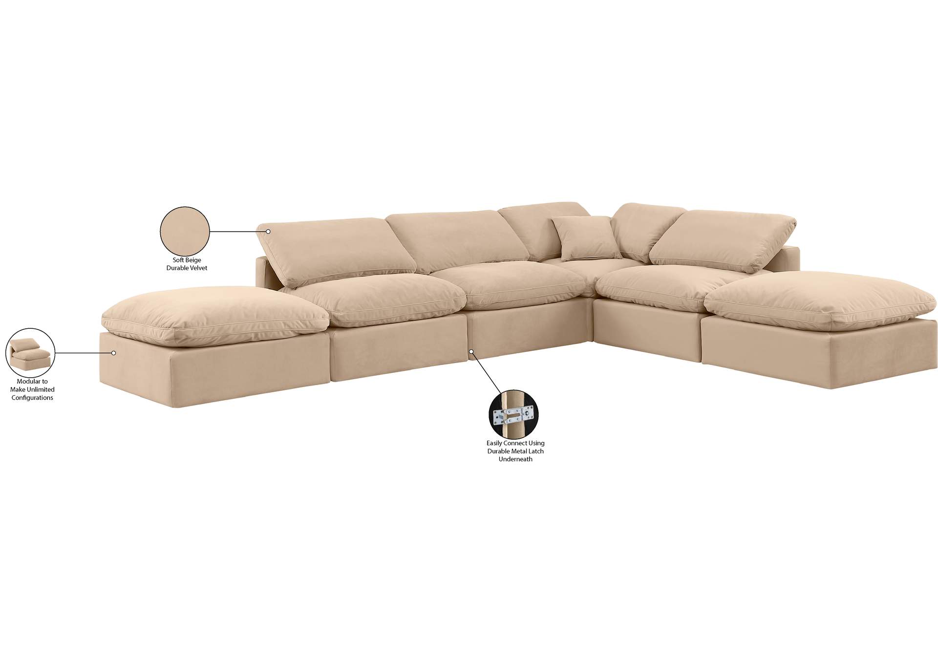 Indulge Beige Velvet Modular Sectional,Meridian Furniture