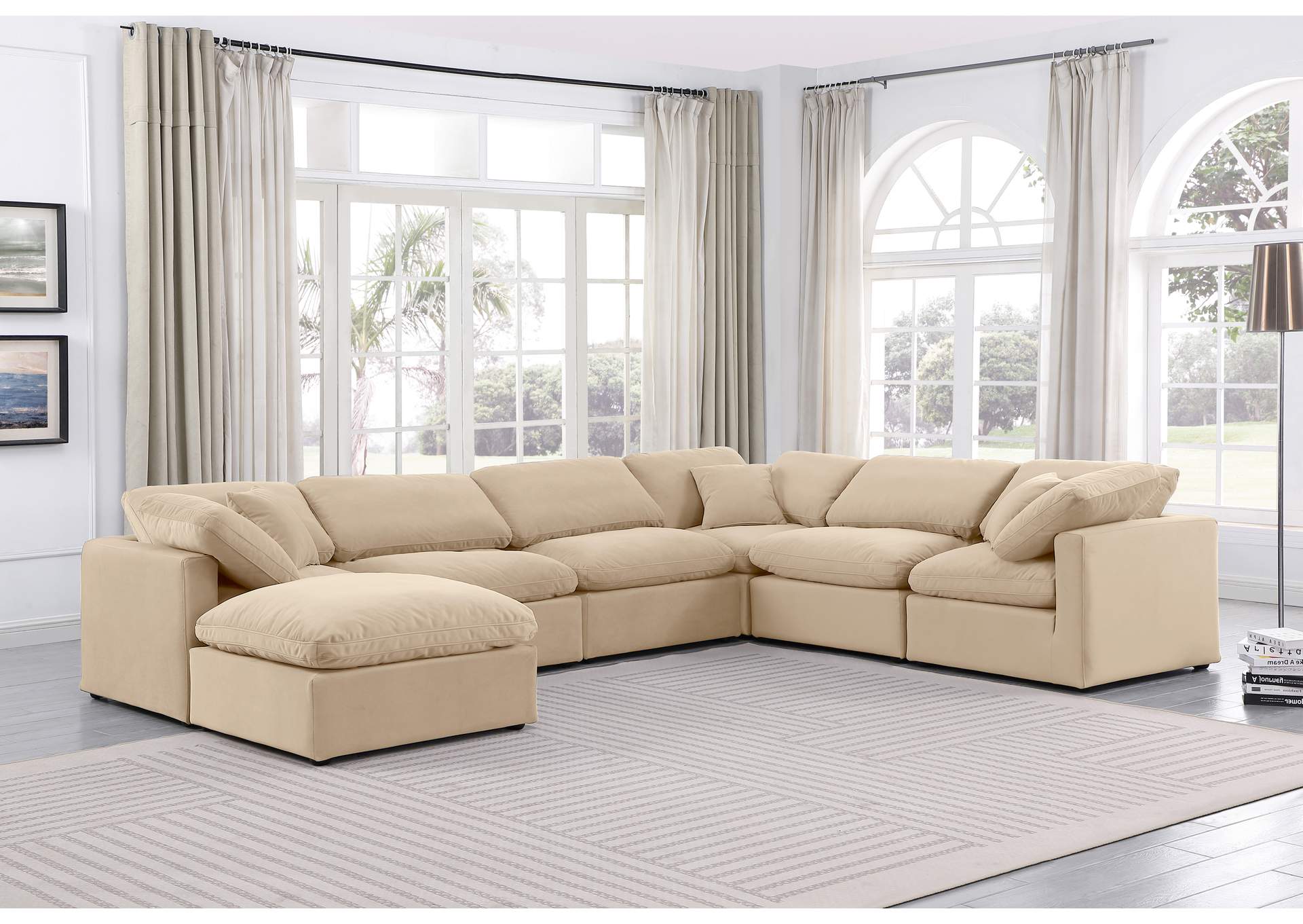 Indulge Beige Velvet Modular Sectional,Meridian Furniture