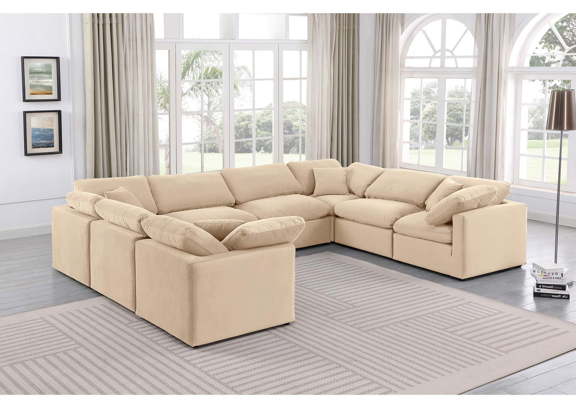 Indulge Beige Velvet Modular Sectional,Meridian Furniture