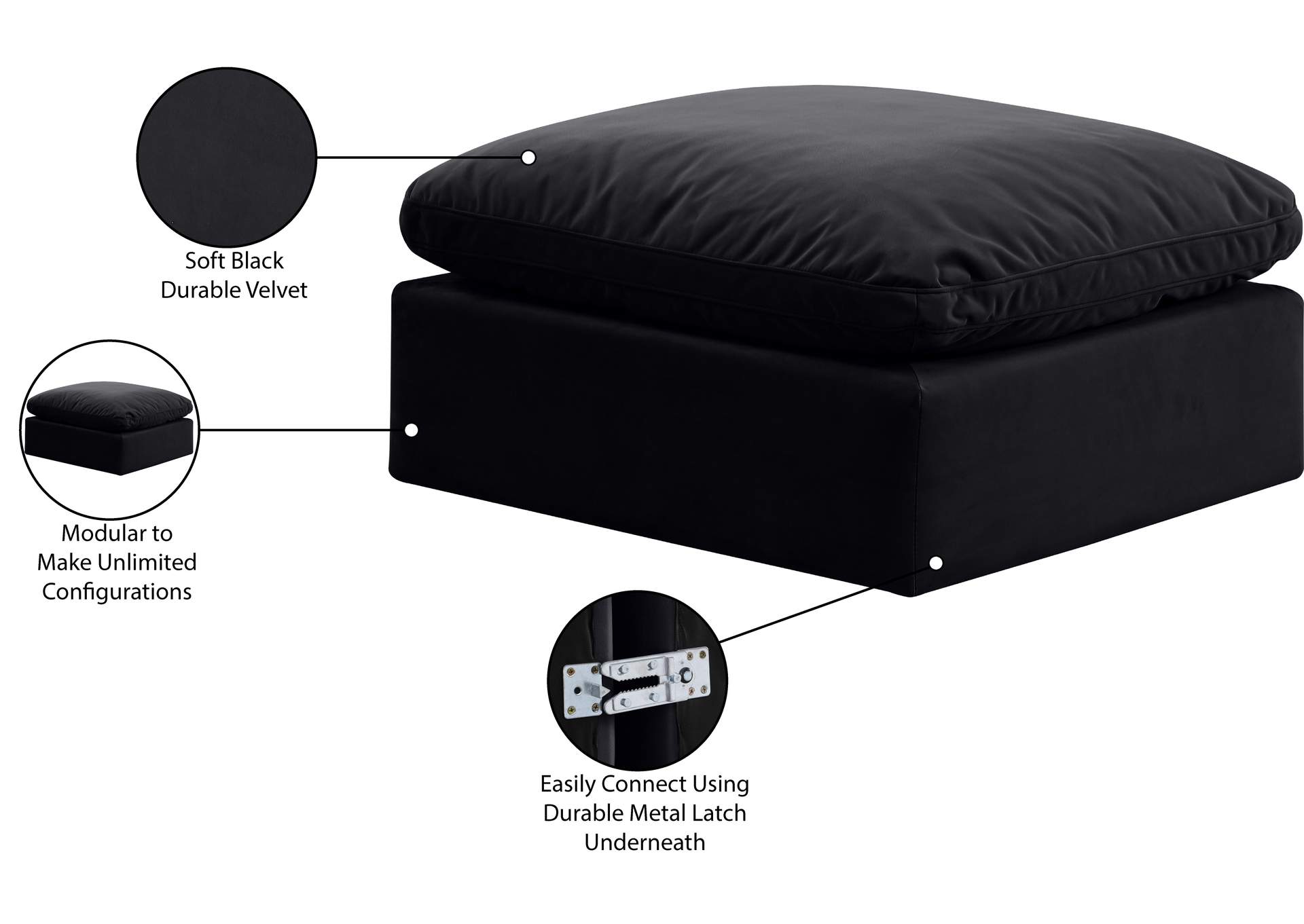 Indulge Black Velvet Ottoman,Meridian Furniture
