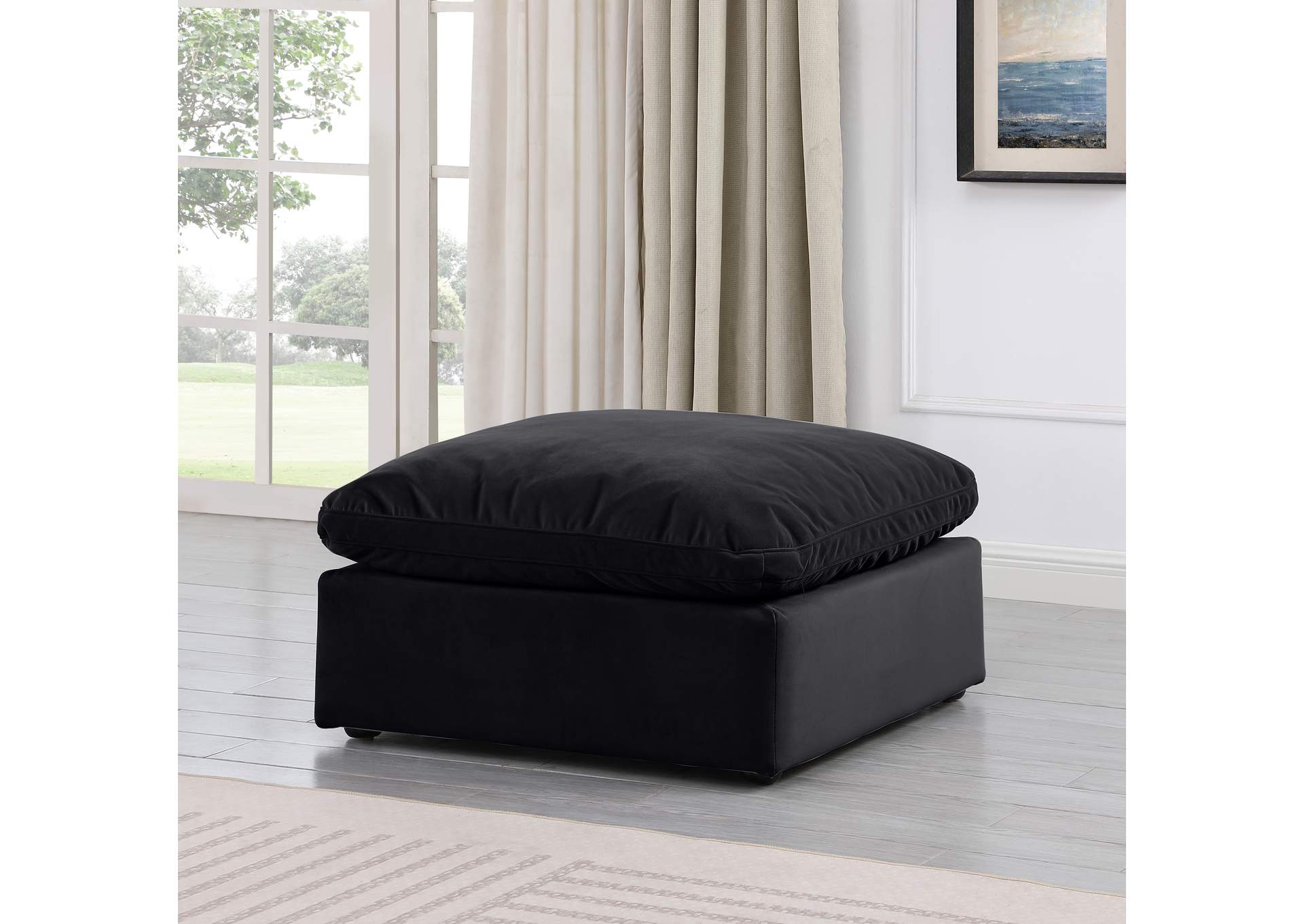 Indulge Black Velvet Ottoman,Meridian Furniture