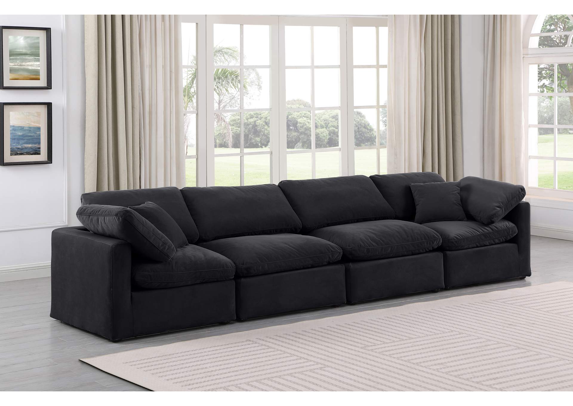 Indulge Black Velvet Modular Sofa,Meridian Furniture