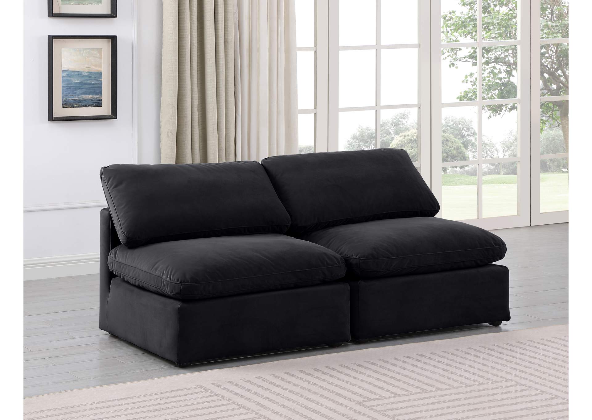 Indulge Black Velvet Modular Sofa,Meridian Furniture