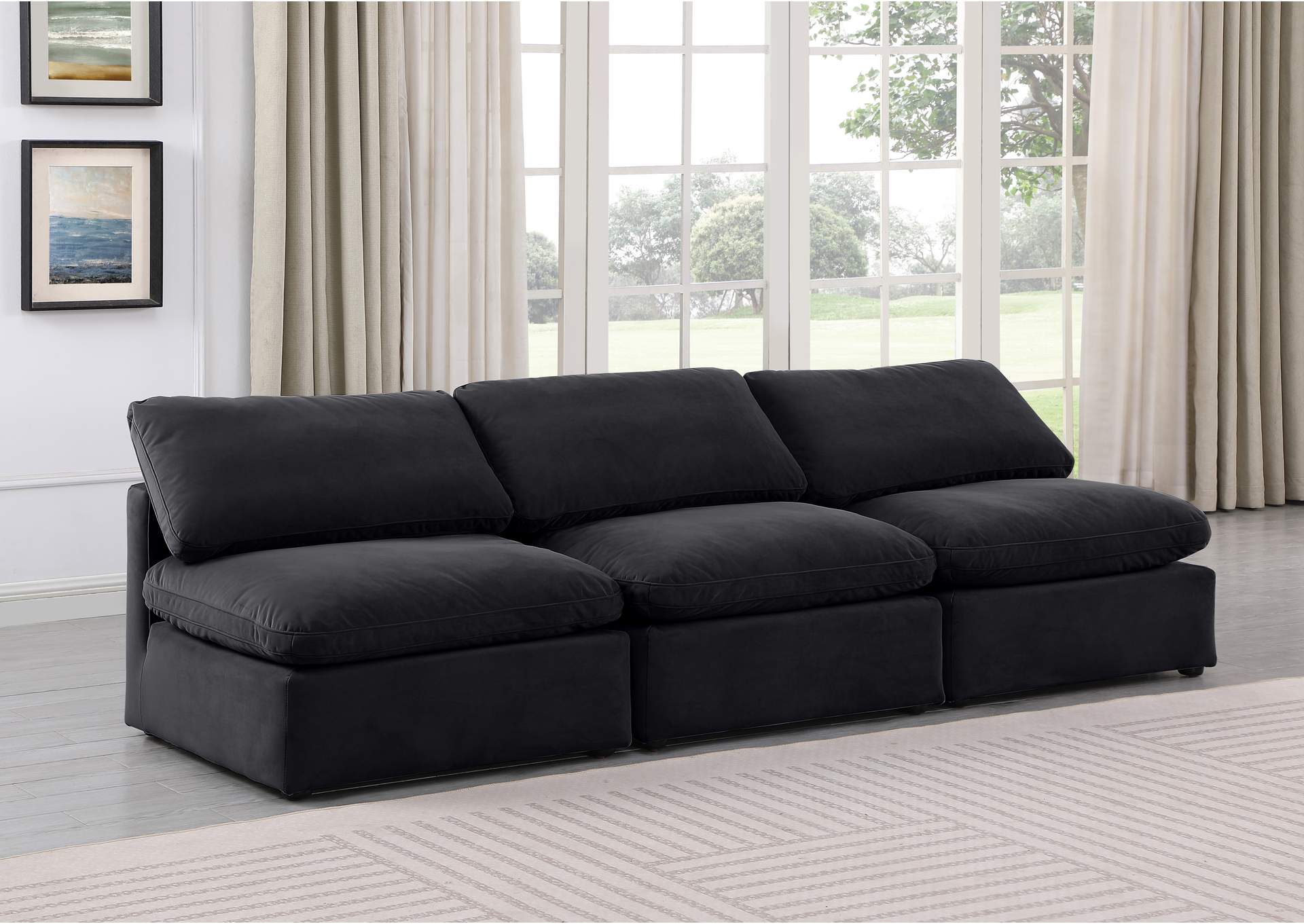 Indulge Black Velvet Modular Sofa,Meridian Furniture