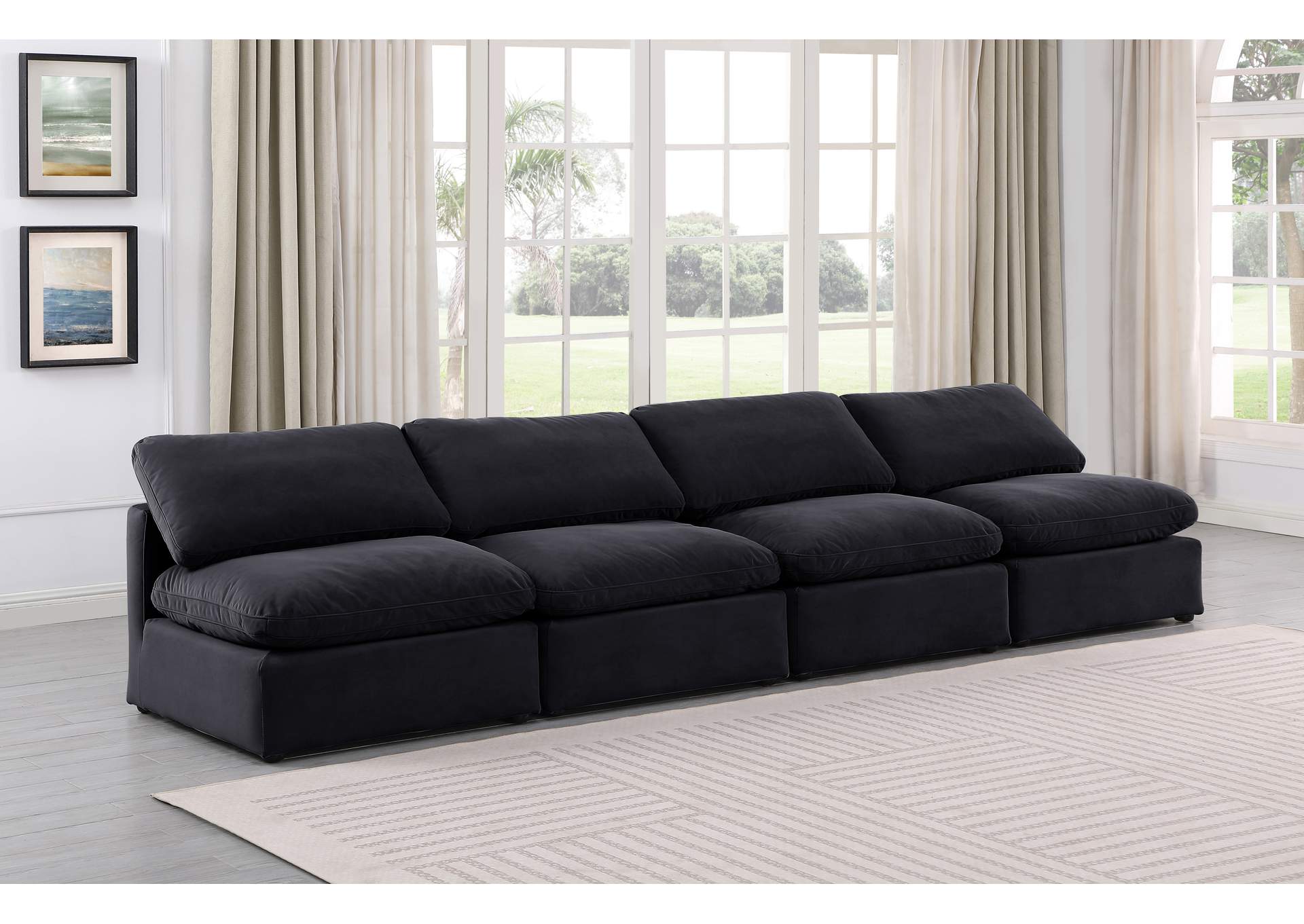 Indulge Black Velvet Modular Sofa,Meridian Furniture