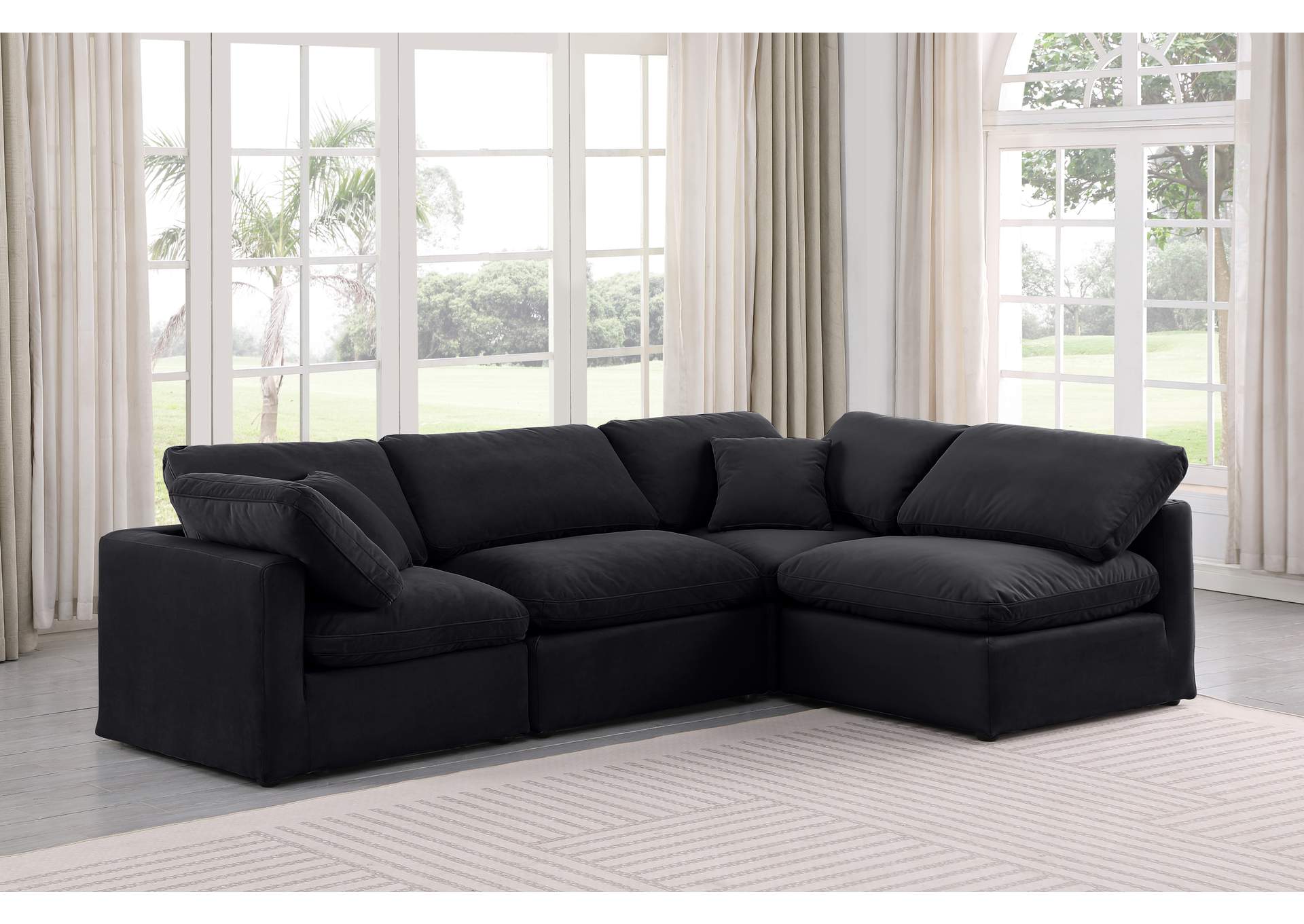 Indulge Black Velvet Modular Sectional,Meridian Furniture