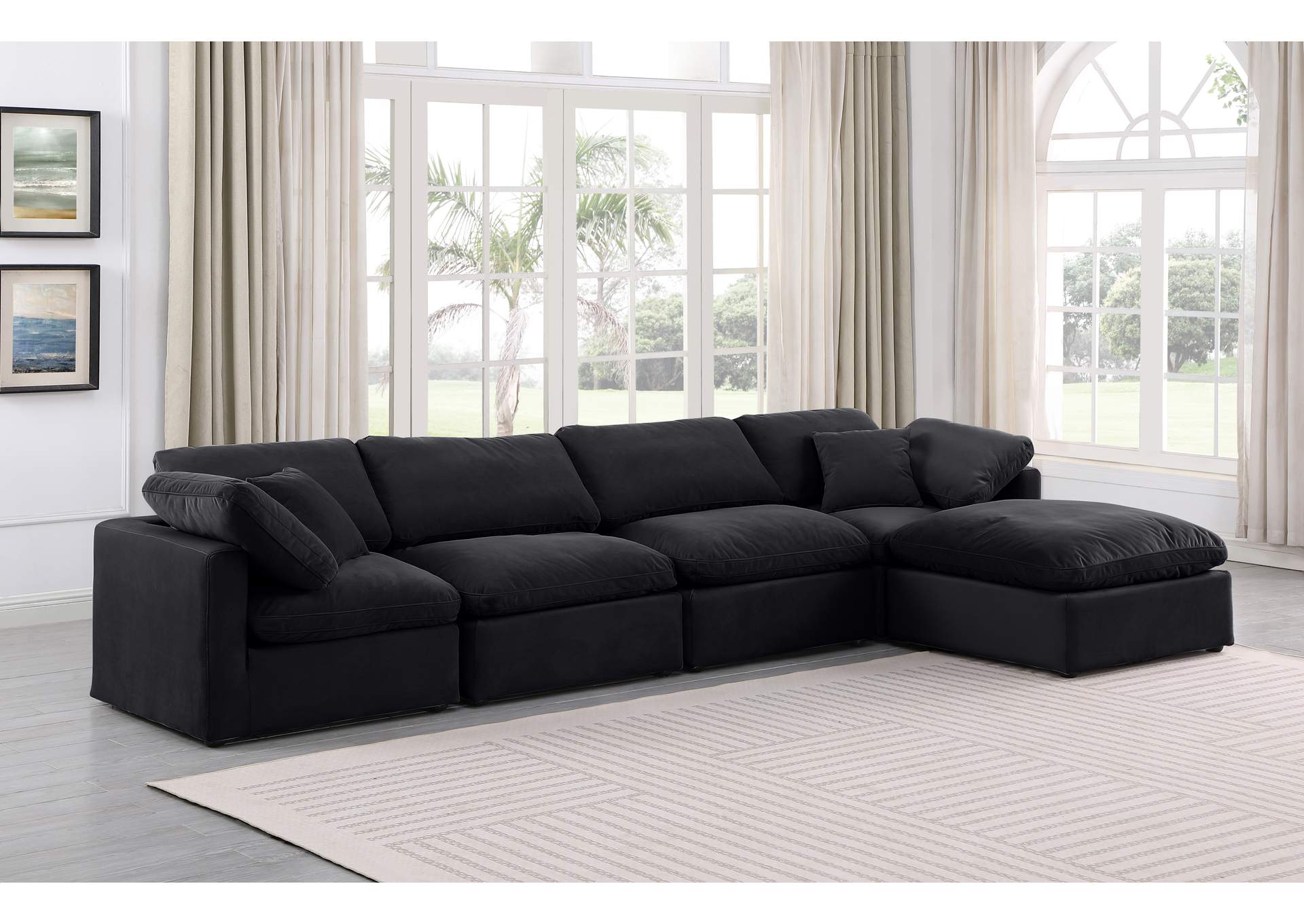 Indulge Black Velvet Modular Sectional,Meridian Furniture