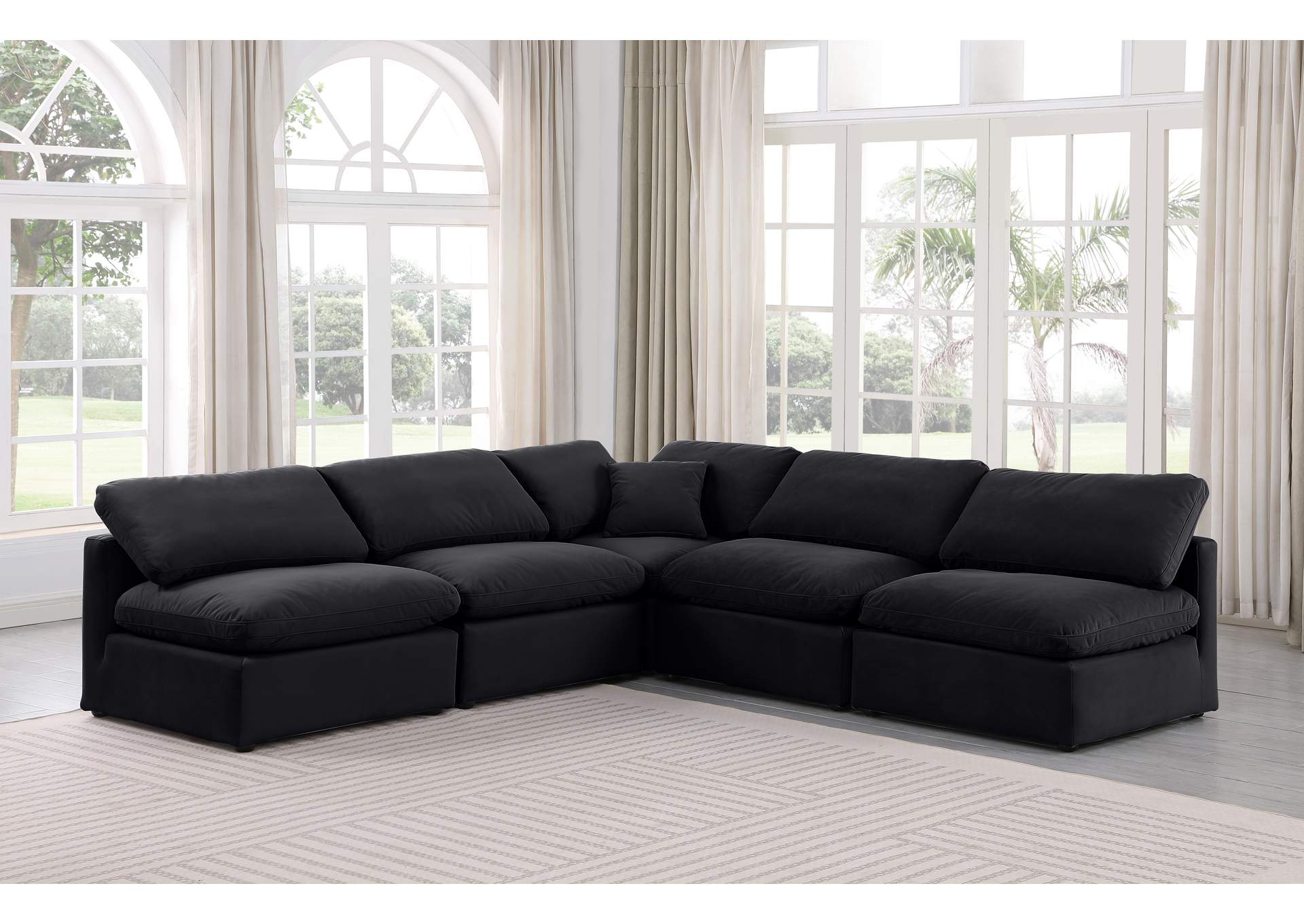 Indulge Black Velvet Modular Sectional,Meridian Furniture