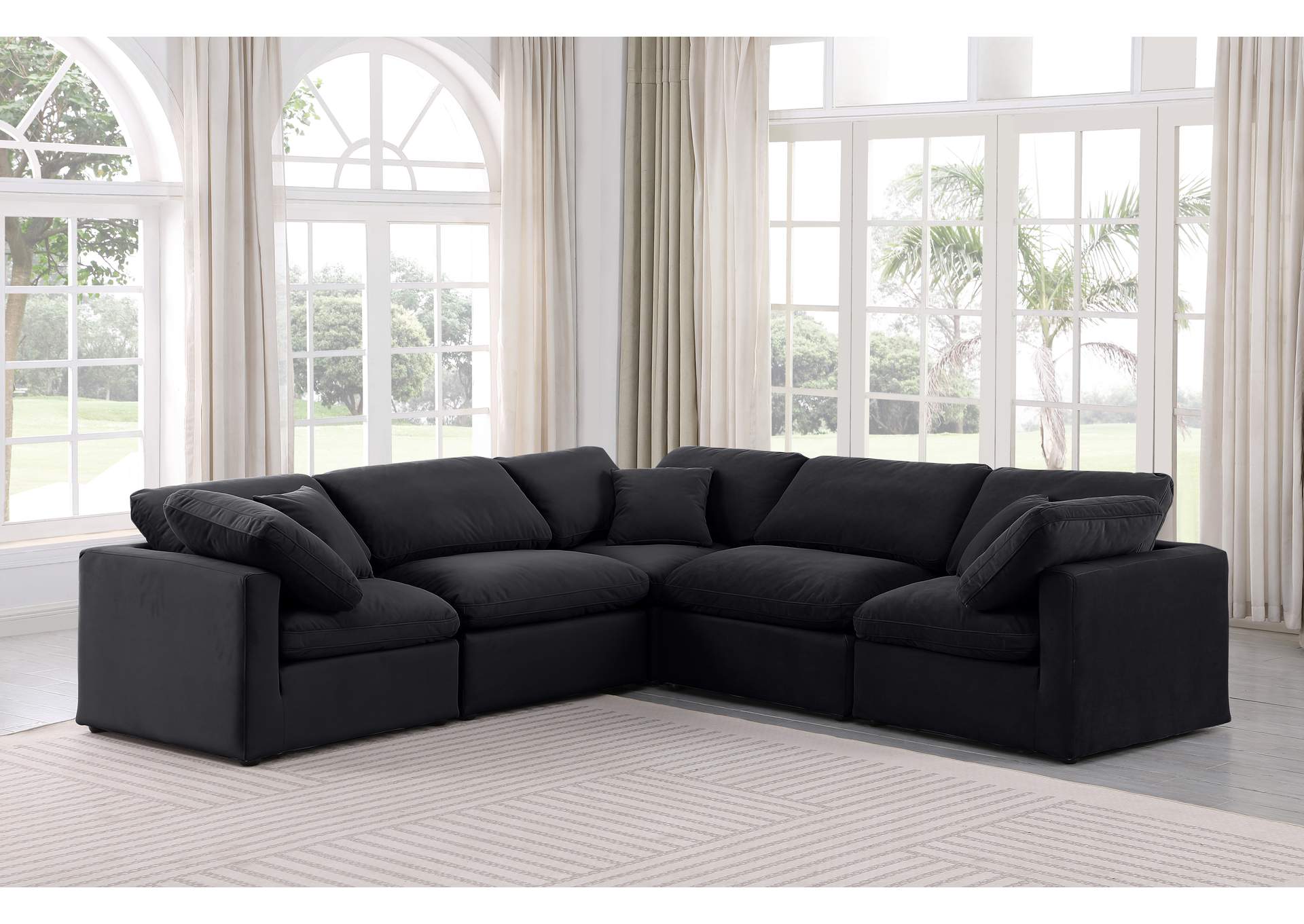 Indulge Black Velvet Modular Sectional,Meridian Furniture