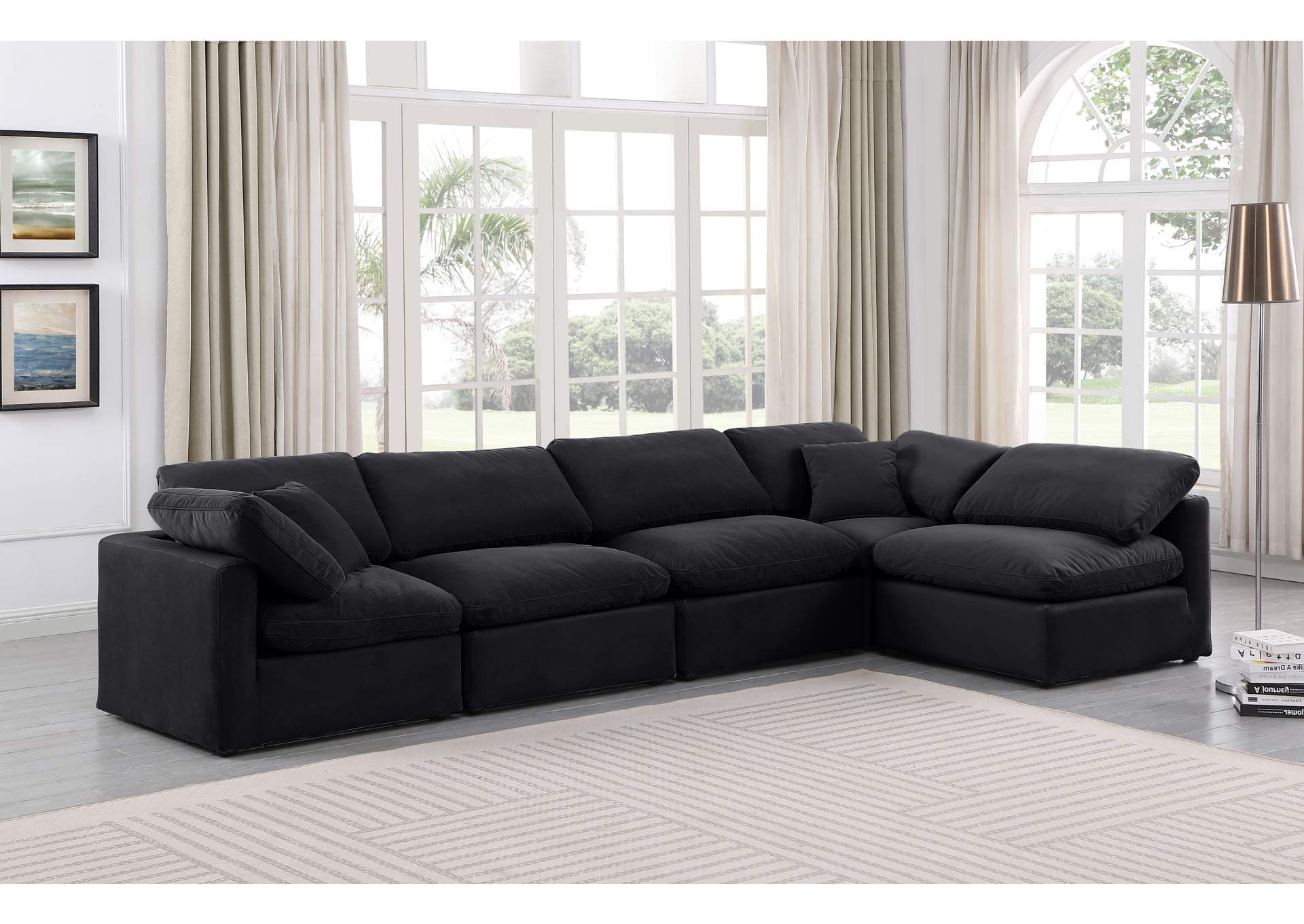 Indulge Black Velvet Modular Sectional,Meridian Furniture