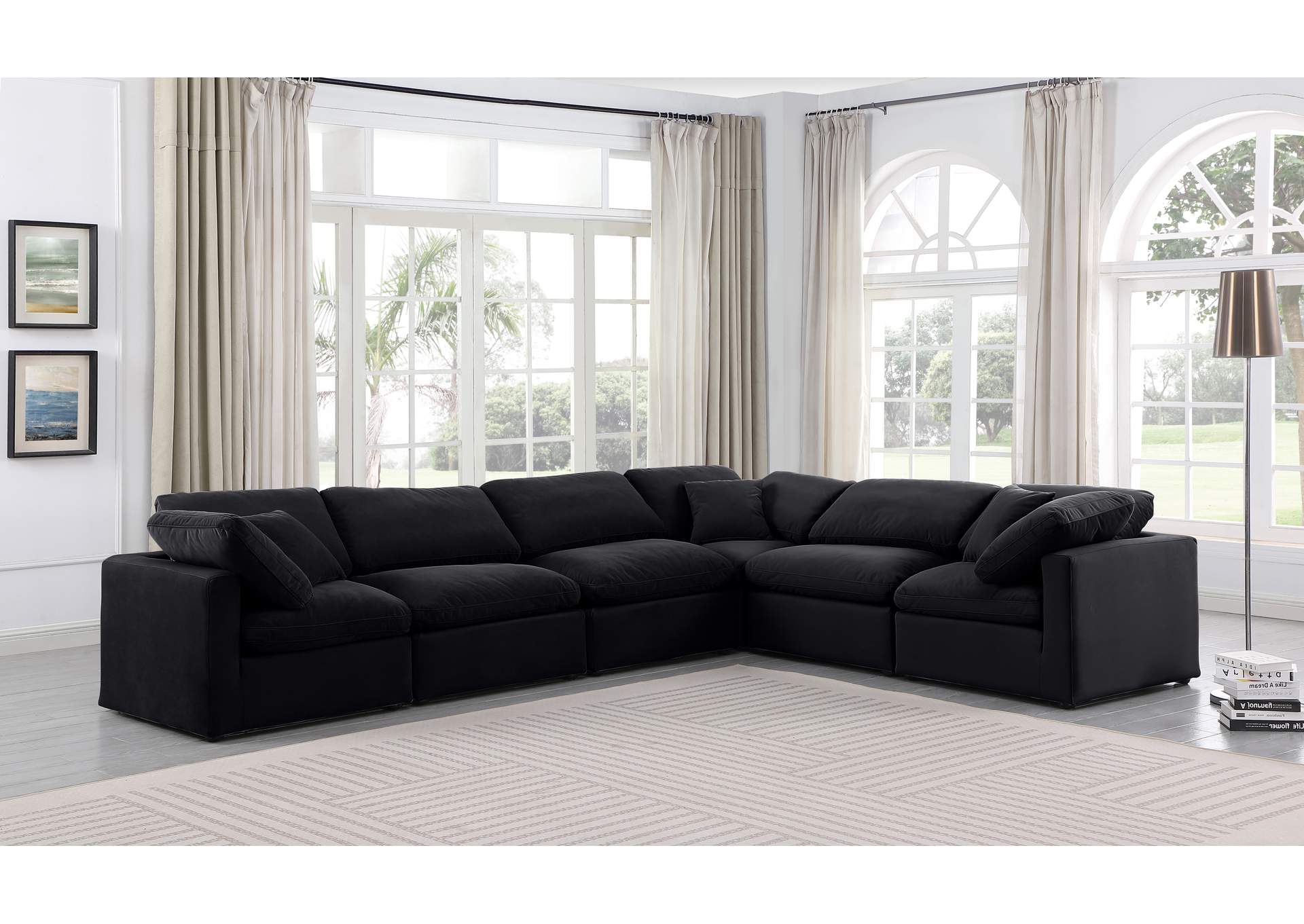 Indulge Black Velvet Modular Sectional,Meridian Furniture