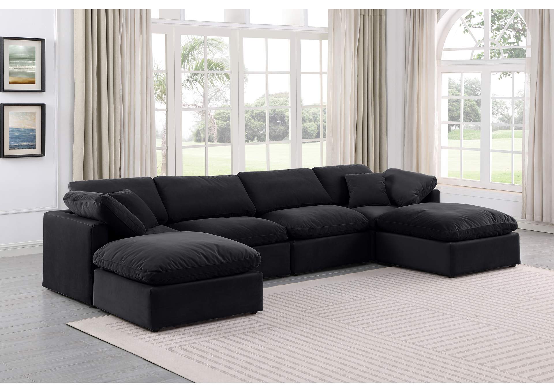 Indulge Black Velvet Modular Sectional,Meridian Furniture