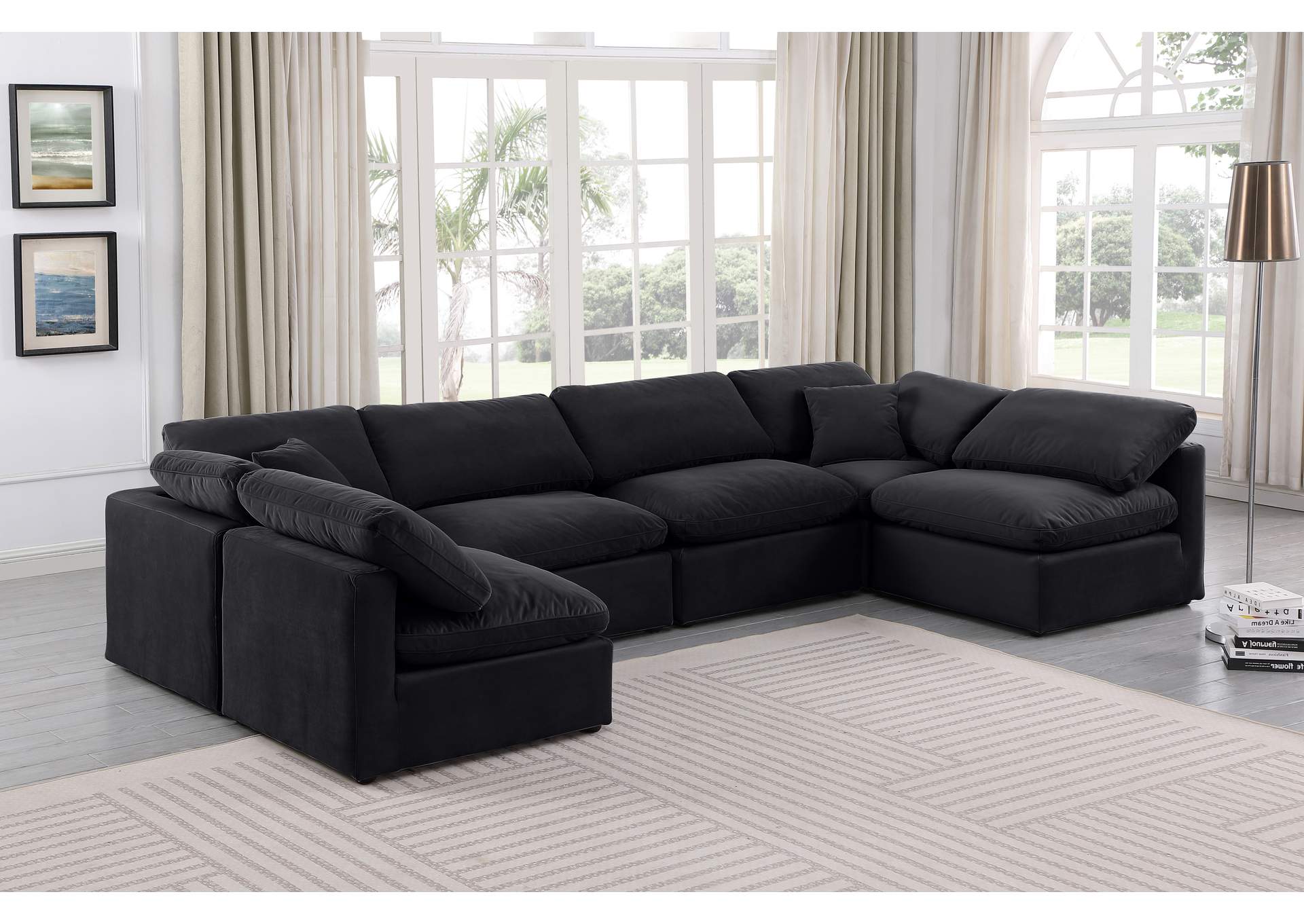 Indulge Black Velvet Modular Sectional,Meridian Furniture