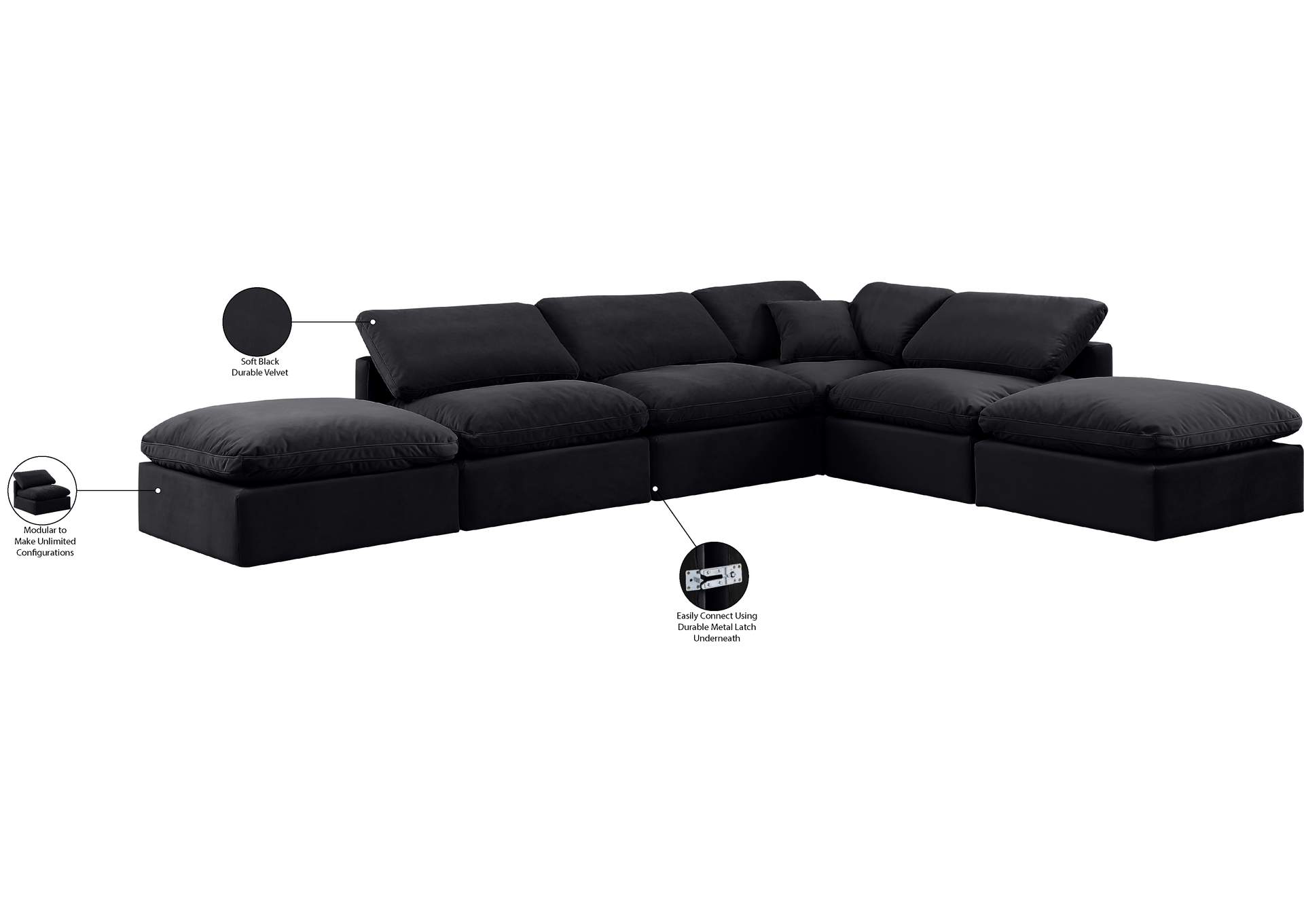 Indulge Black Velvet Modular Sectional,Meridian Furniture