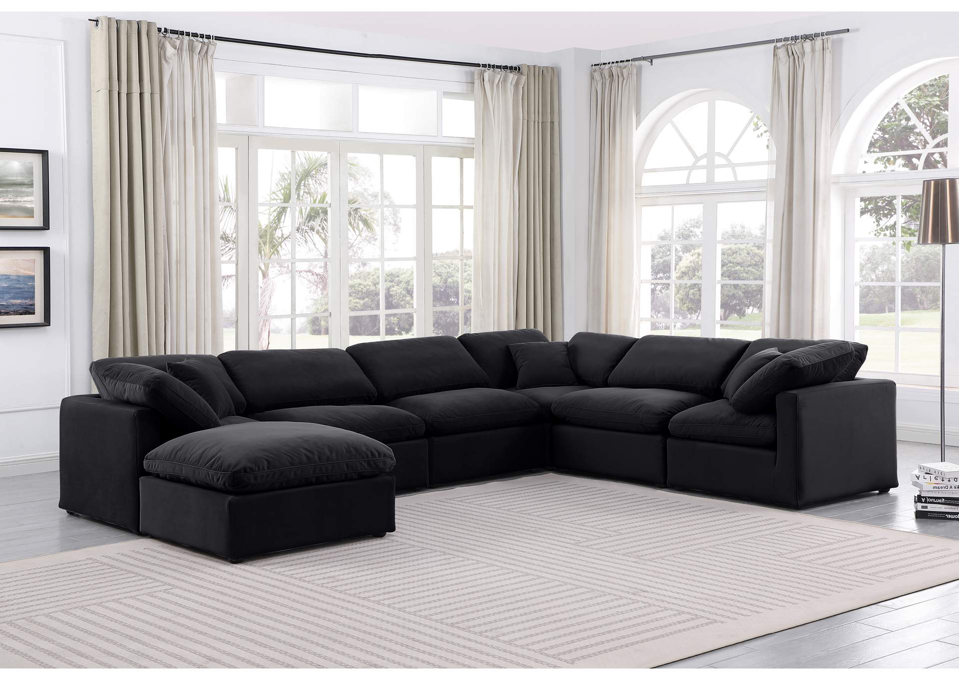 Indulge Black Velvet Modular Sectional,Meridian Furniture