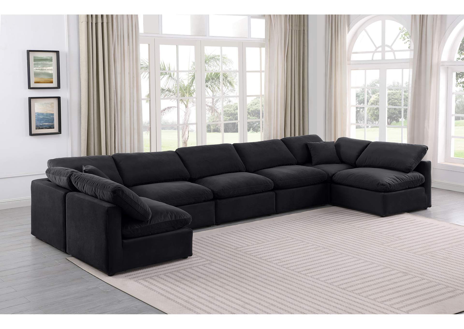 Indulge Black Velvet Modular Sectional,Meridian Furniture
