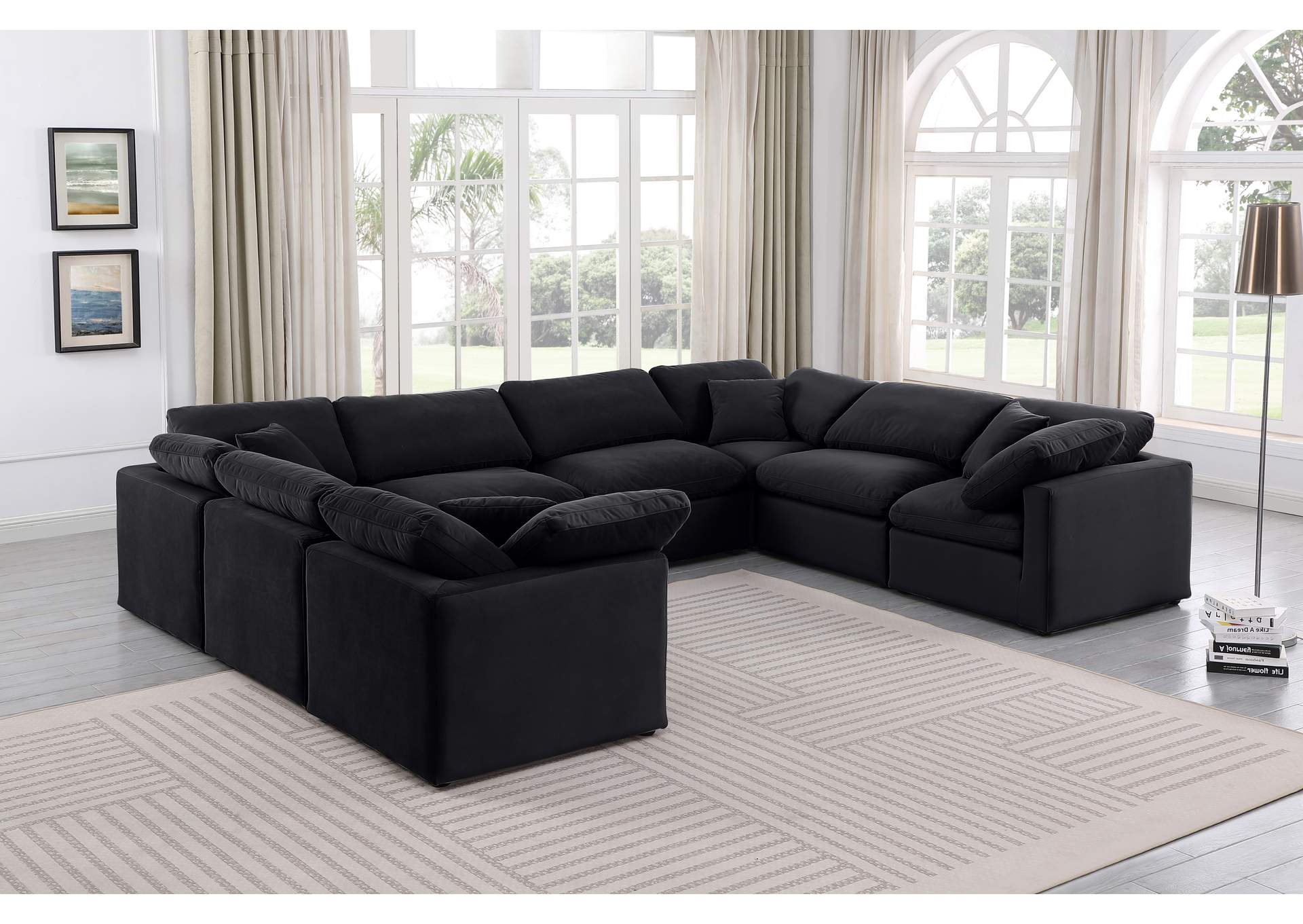 Indulge Black Velvet Modular Sectional,Meridian Furniture