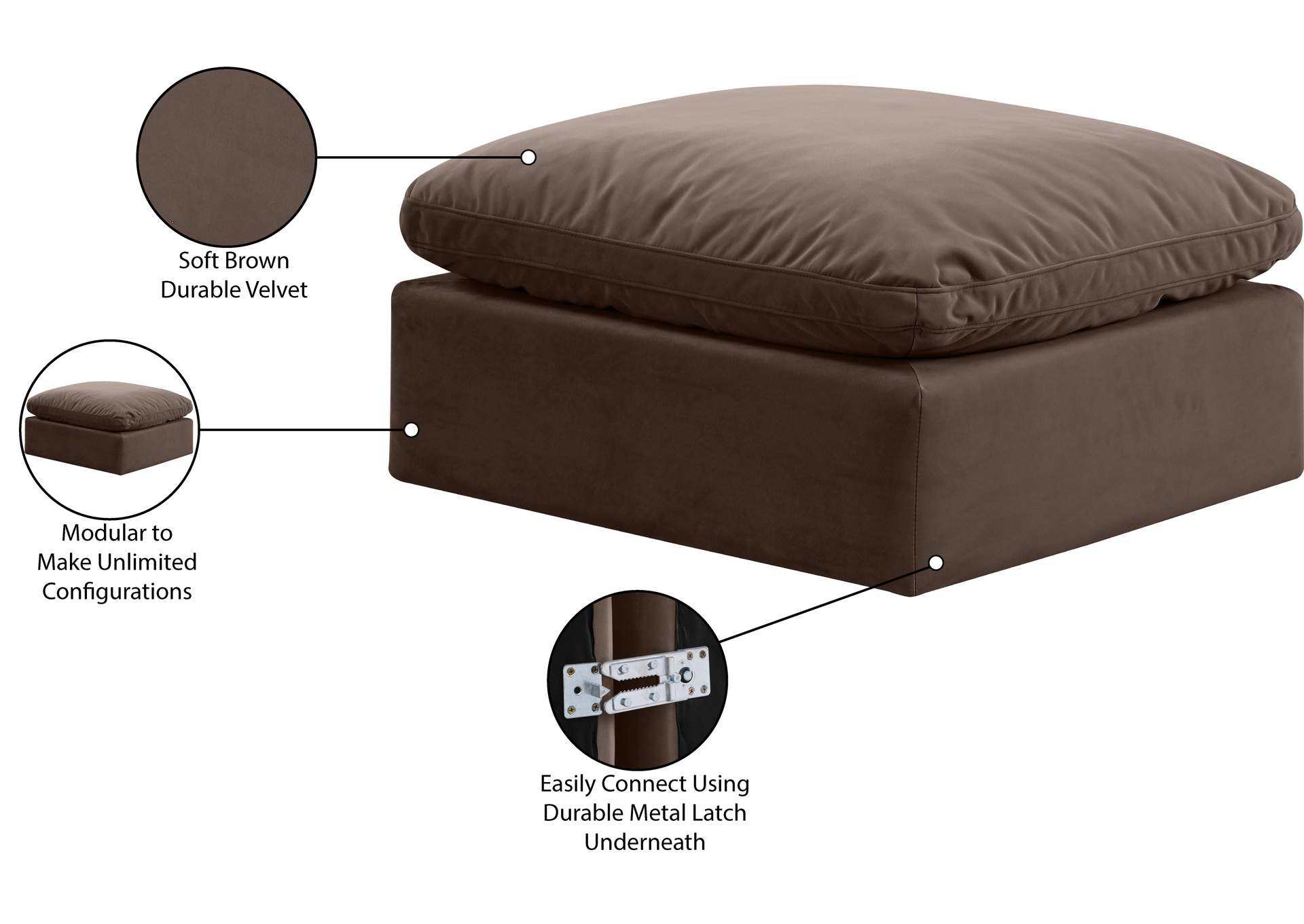 Indulge Brown Velvet Ottoman,Meridian Furniture