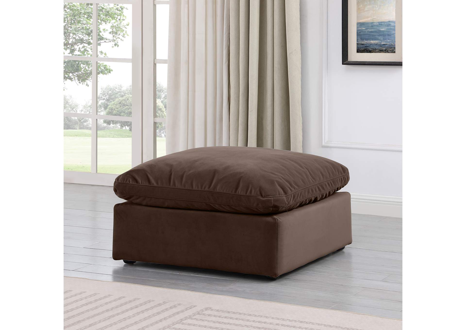 Indulge Brown Velvet Ottoman,Meridian Furniture