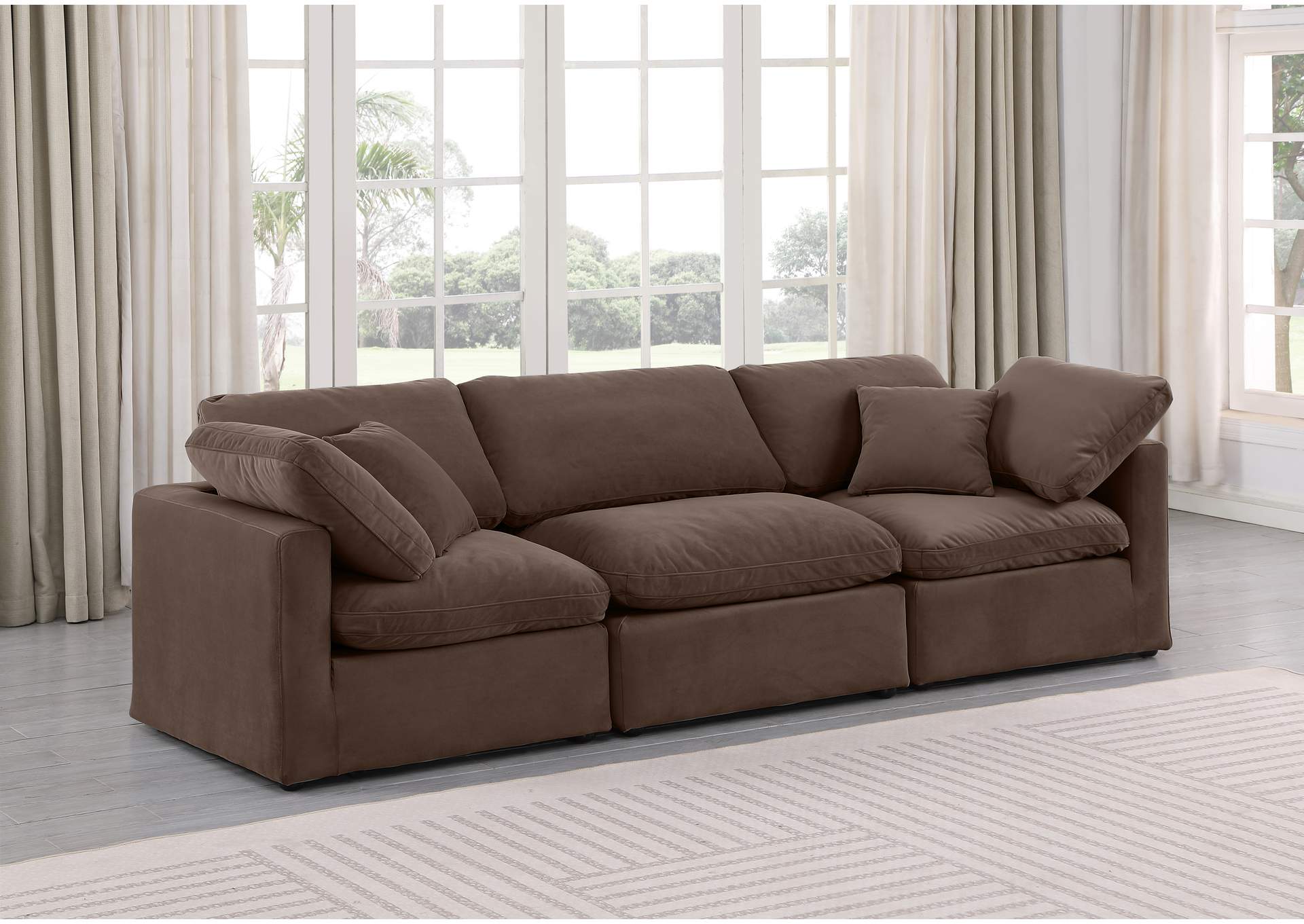 Indulge Brown Velvet Modular Sofa,Meridian Furniture