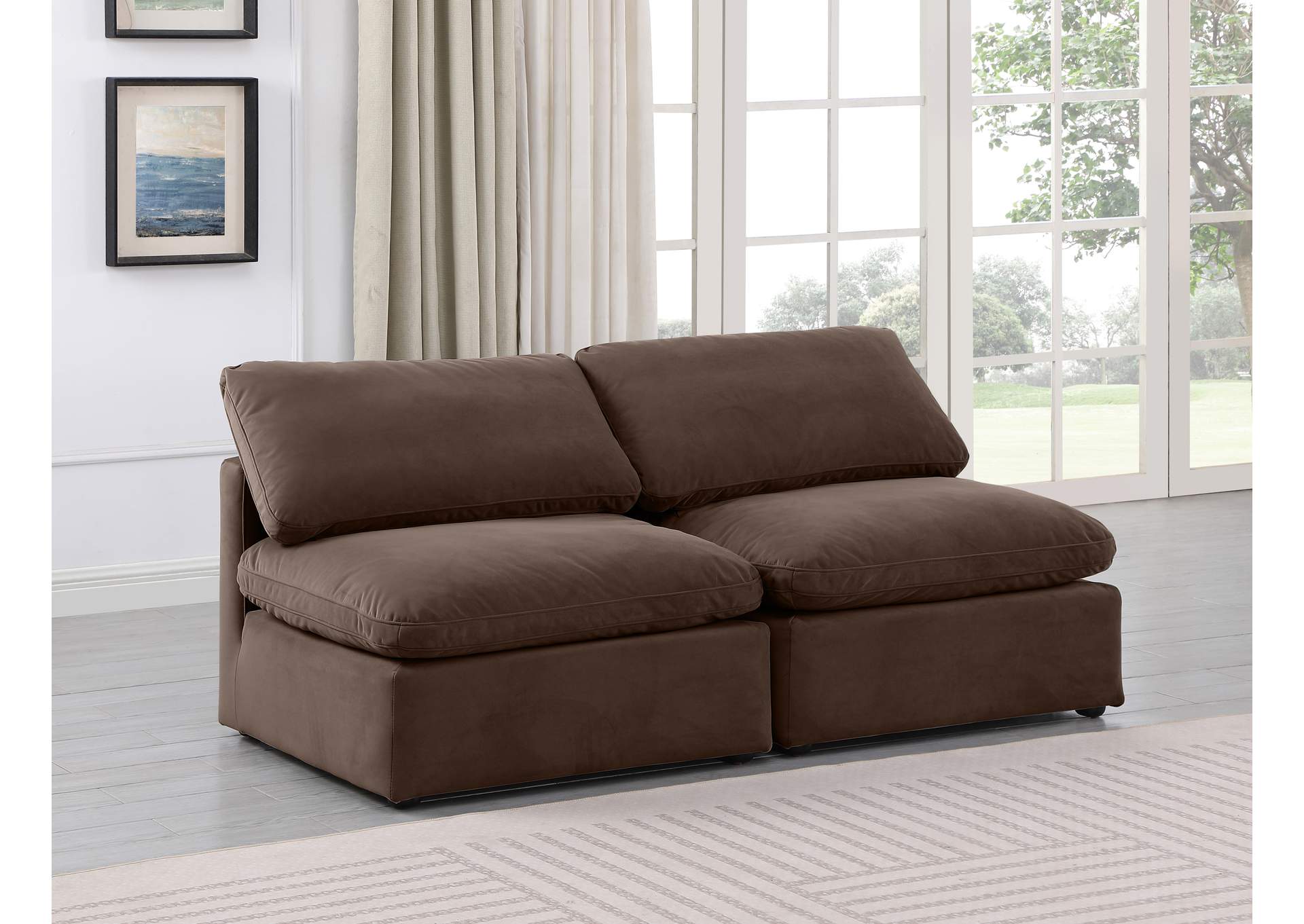 Indulge Brown Velvet Modular Sofa,Meridian Furniture