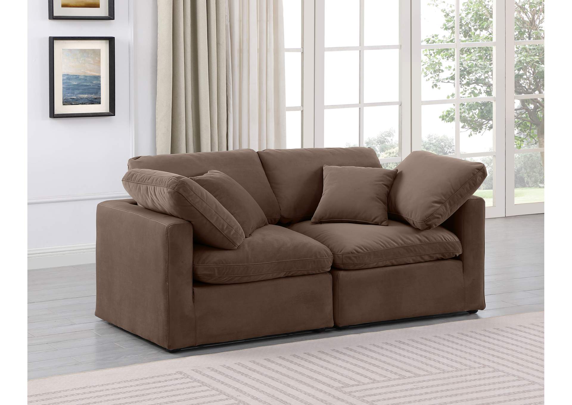 Indulge Brown Velvet Modular Sofa,Meridian Furniture