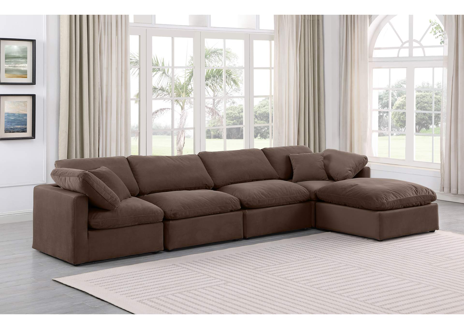 Indulge Brown Velvet Modular Sectional,Meridian Furniture