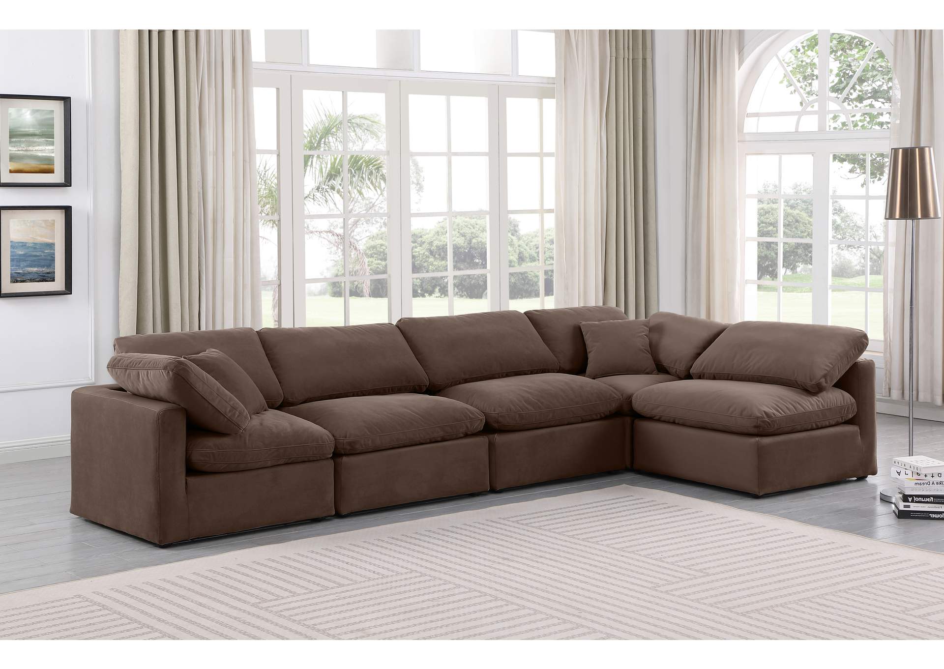 Indulge Brown Velvet Modular Sectional,Meridian Furniture