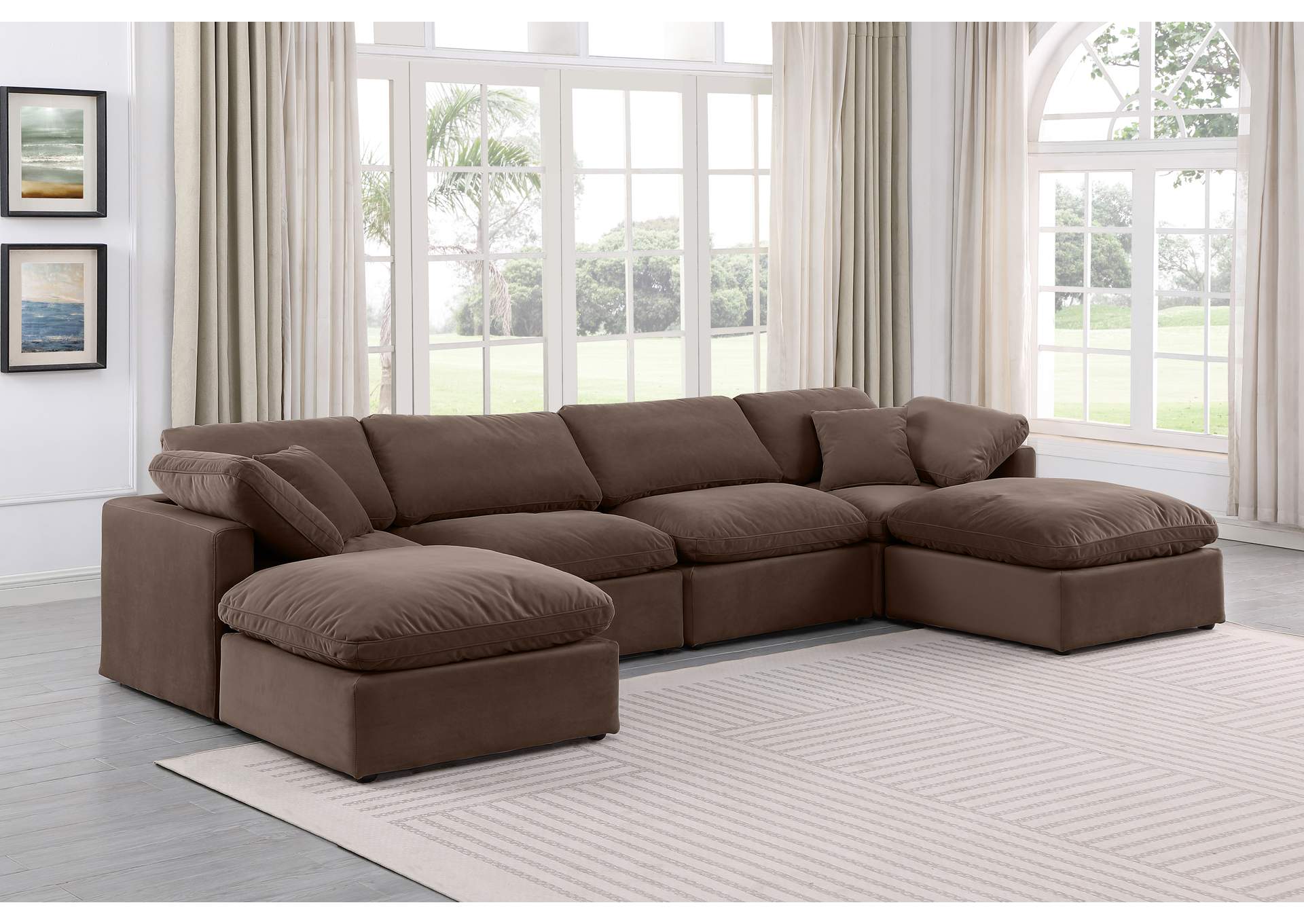 Indulge Brown Velvet Modular Sectional,Meridian Furniture