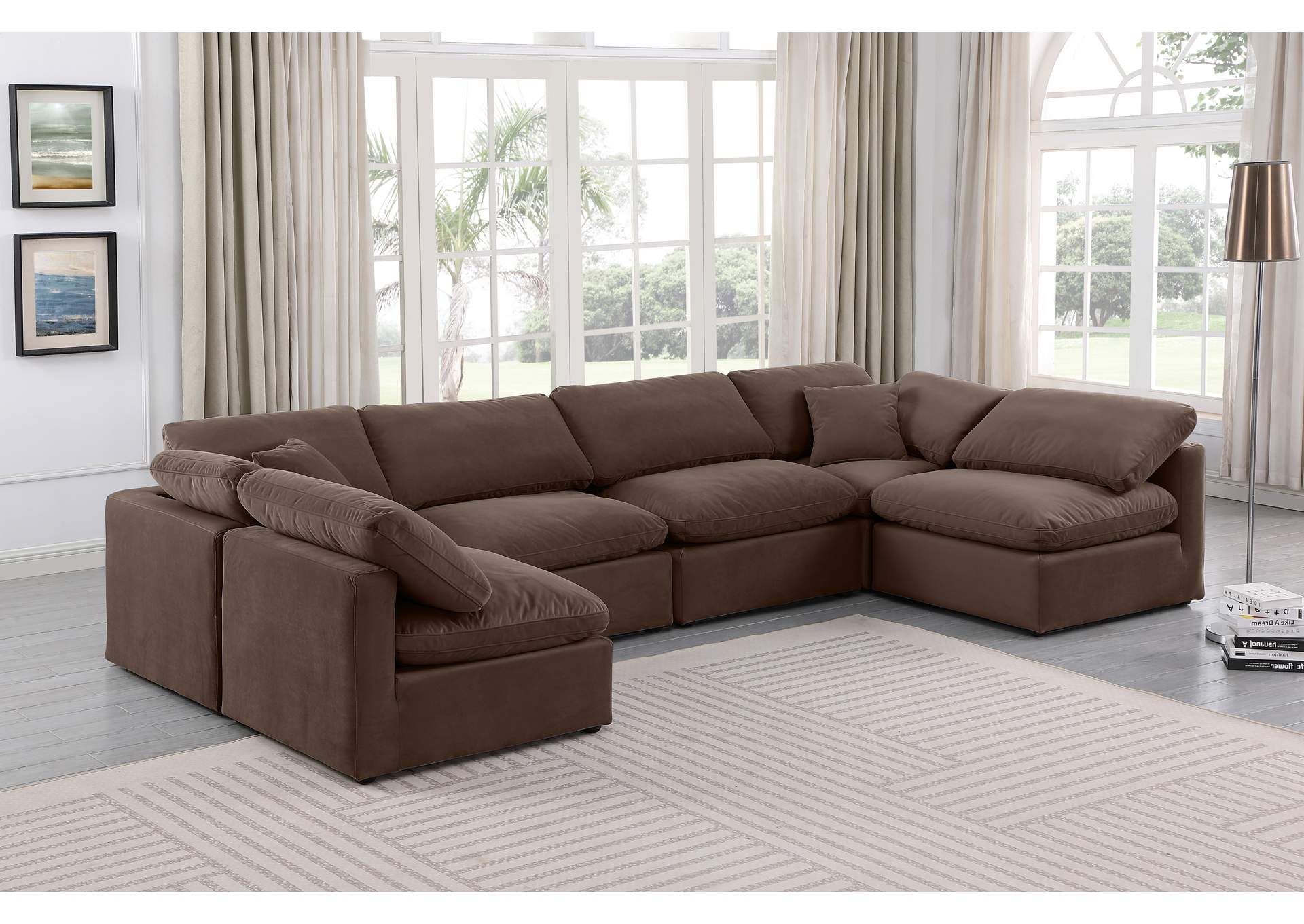 Indulge Brown Velvet Modular Sectional,Meridian Furniture