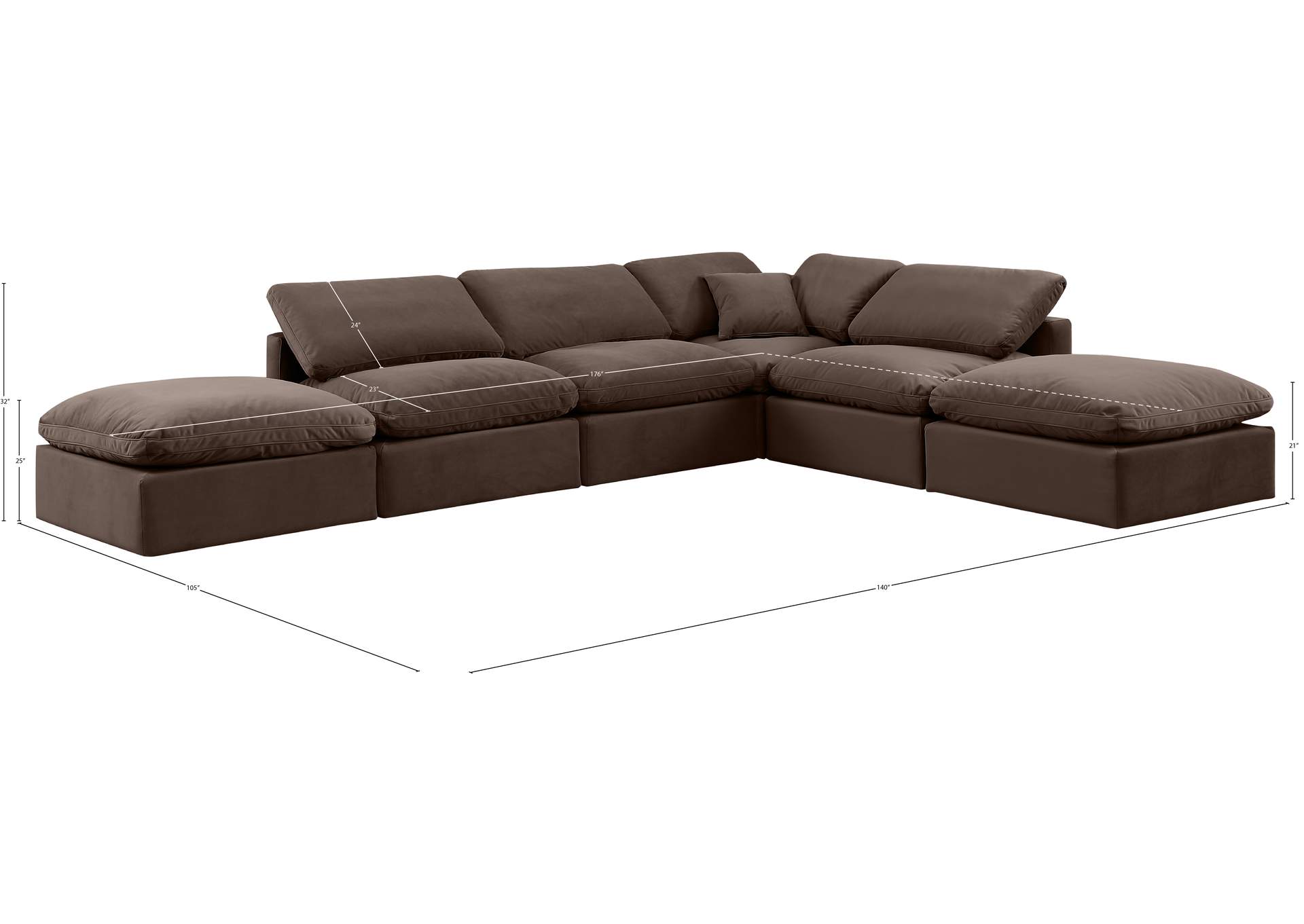 Indulge Brown Velvet Modular Sectional,Meridian Furniture