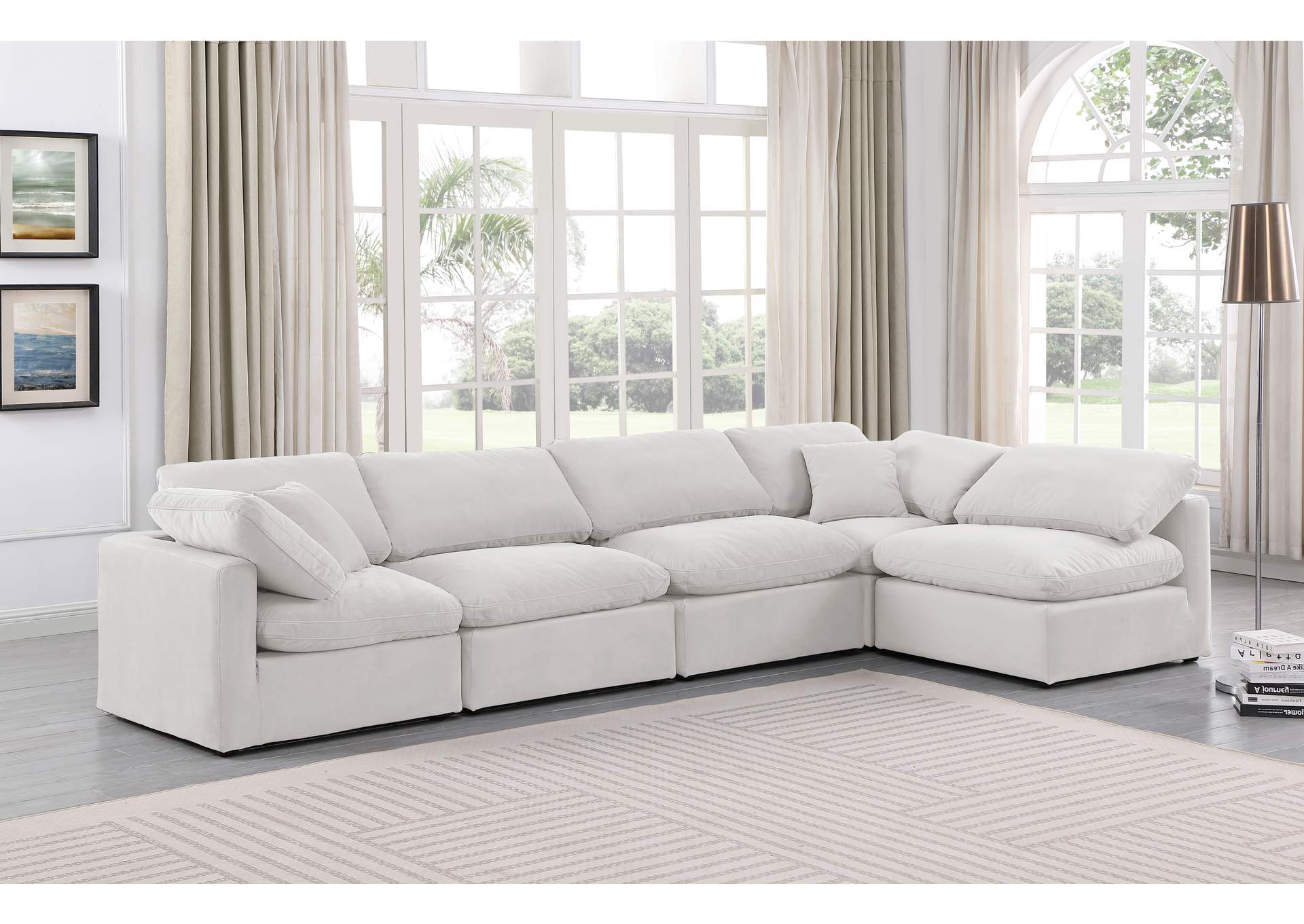 Indulge Cream Velvet Modular Sectional,Meridian Furniture