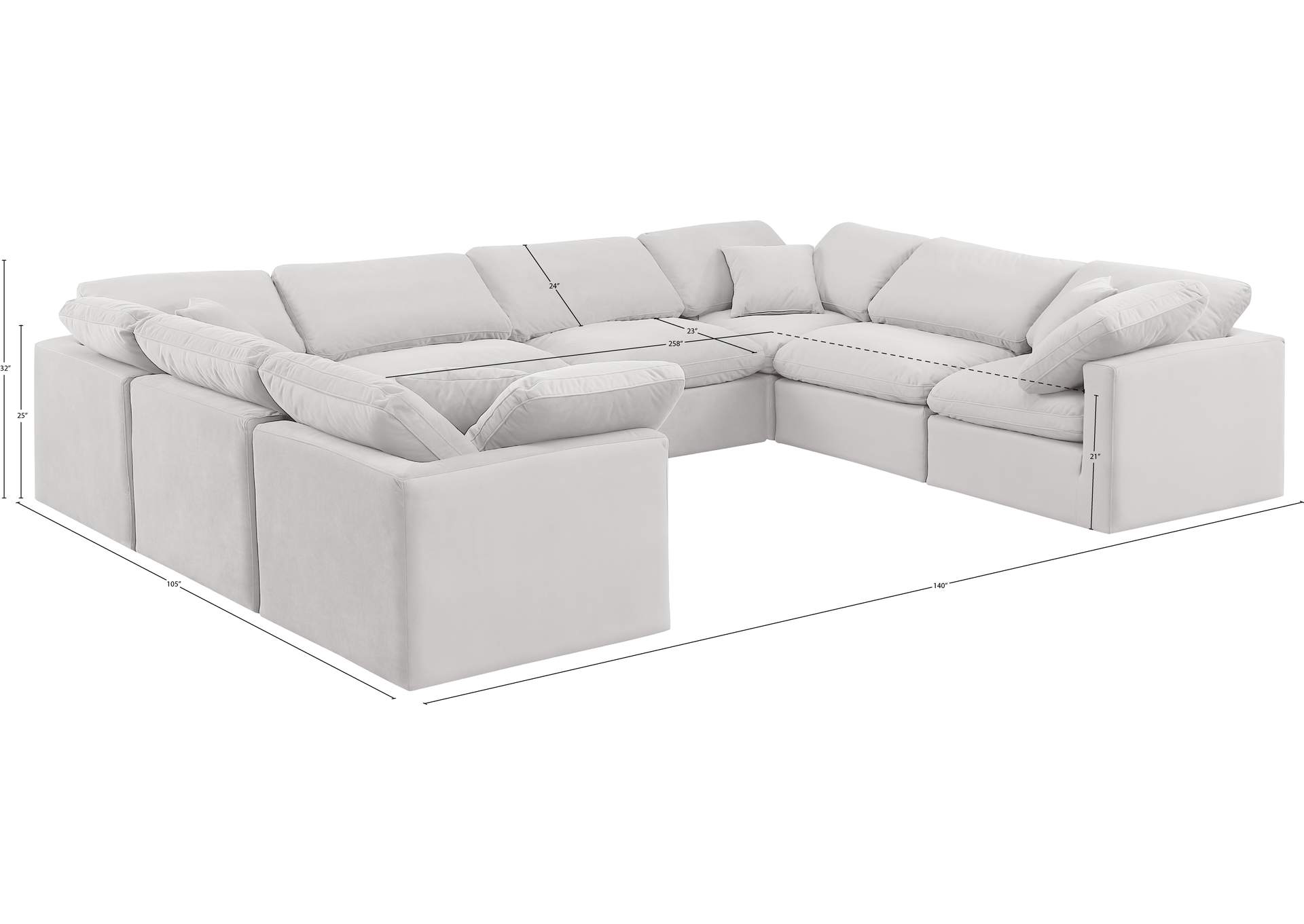 Indulge Cream Velvet Modular Sectional,Meridian Furniture