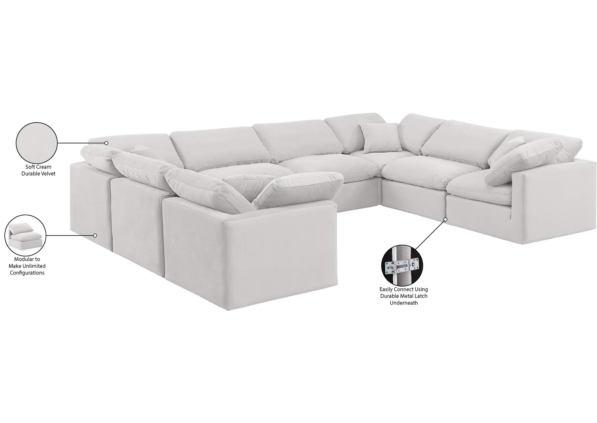 Indulge Cream Velvet Modular Sectional,Meridian Furniture