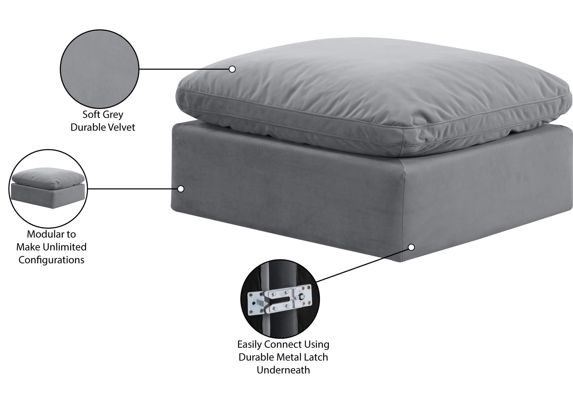 Indulge Grey Velvet Ottoman,Meridian Furniture