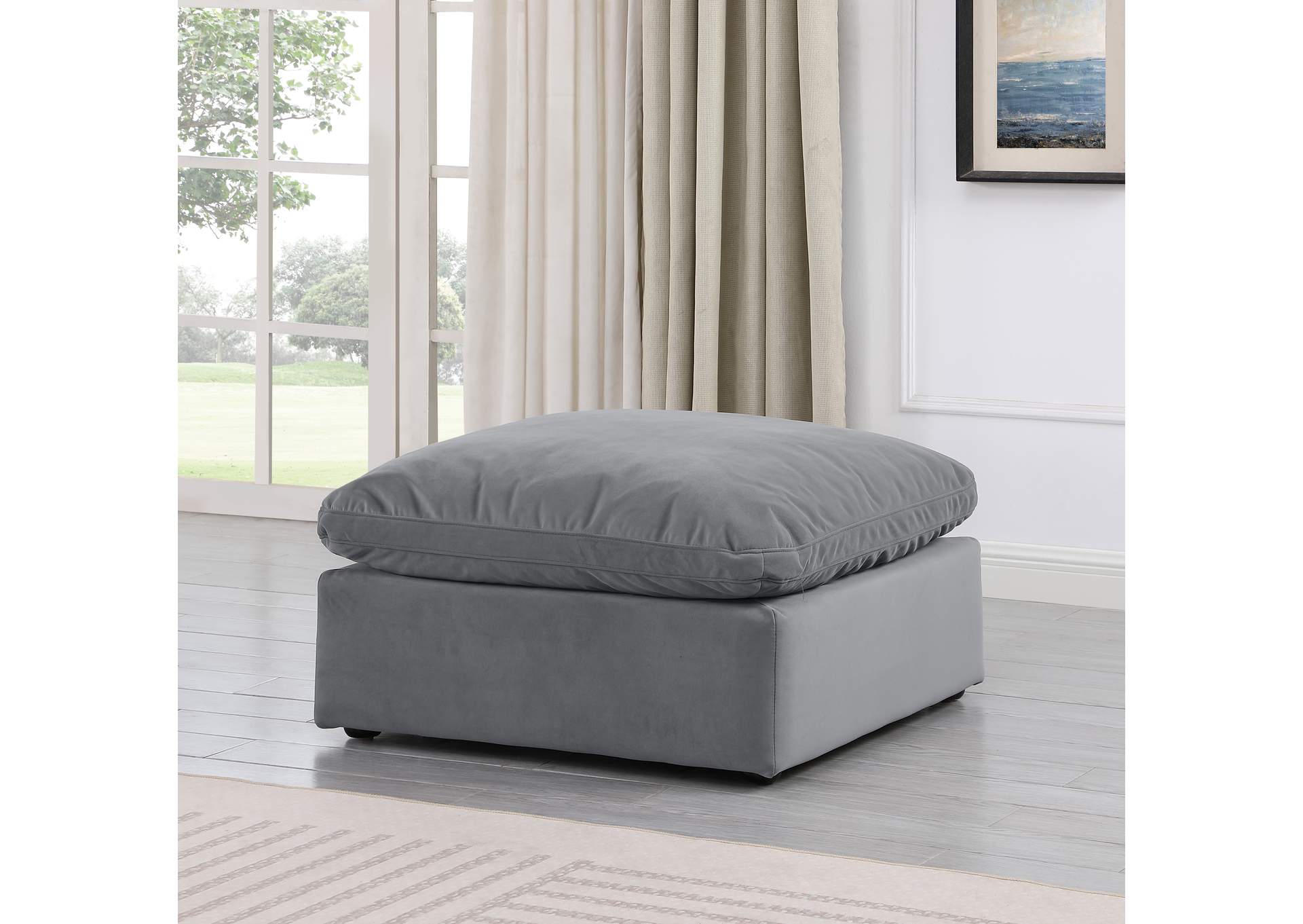 Indulge Grey Velvet Ottoman,Meridian Furniture