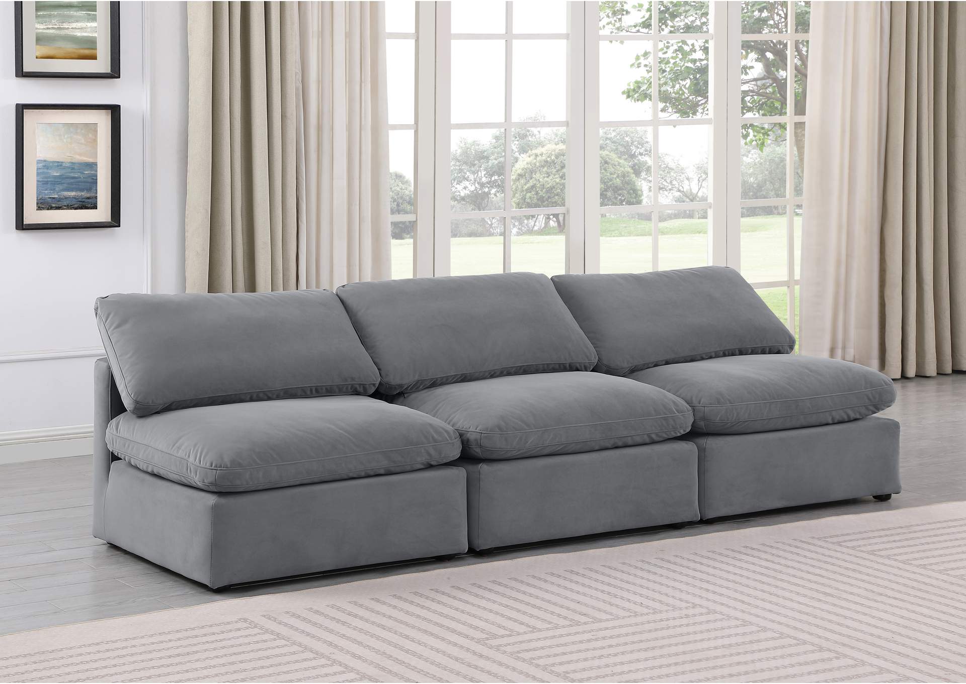 Indulge Grey Velvet Modular Sofa,Meridian Furniture