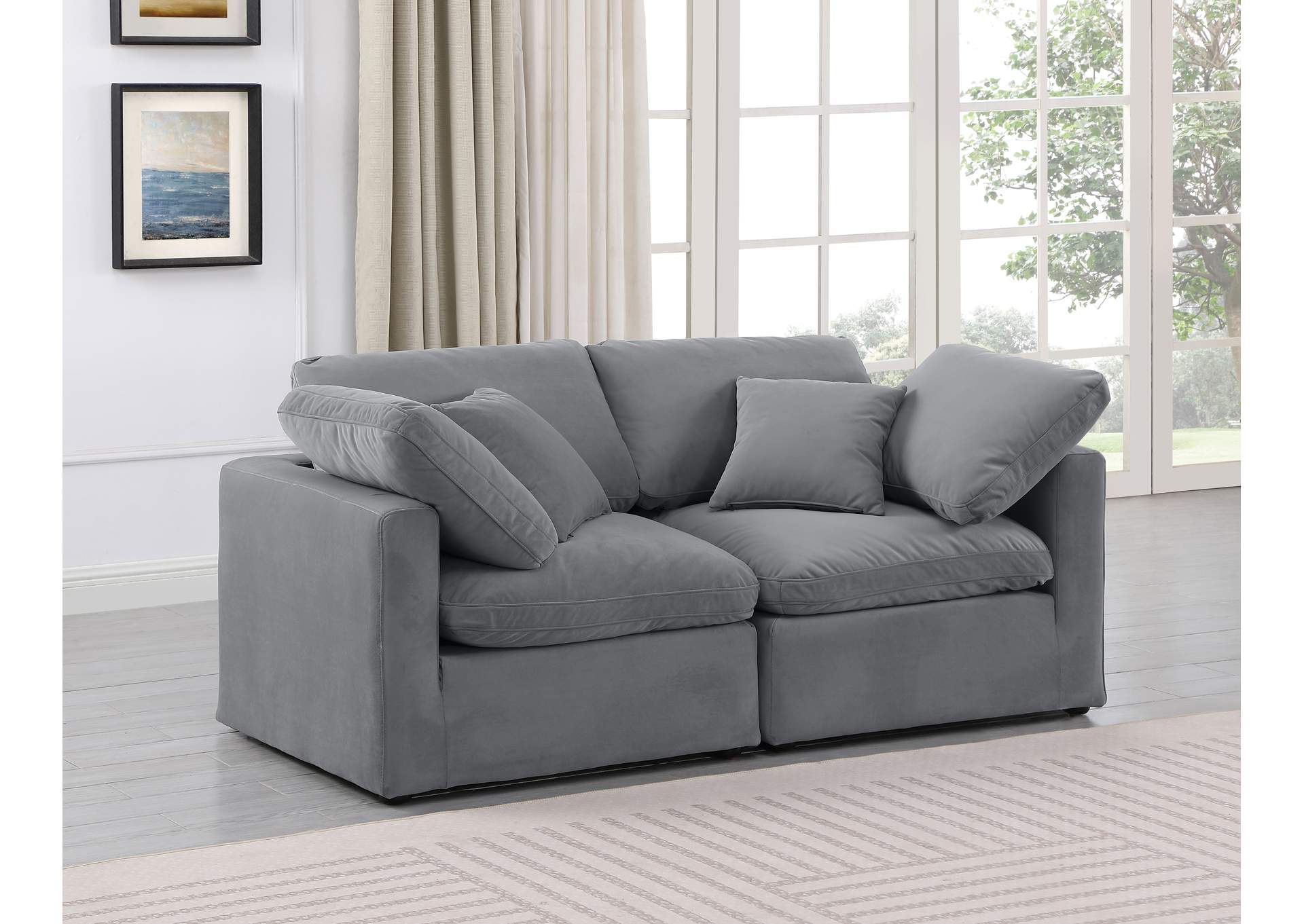 Indulge Grey Velvet Modular Sofa,Meridian Furniture
