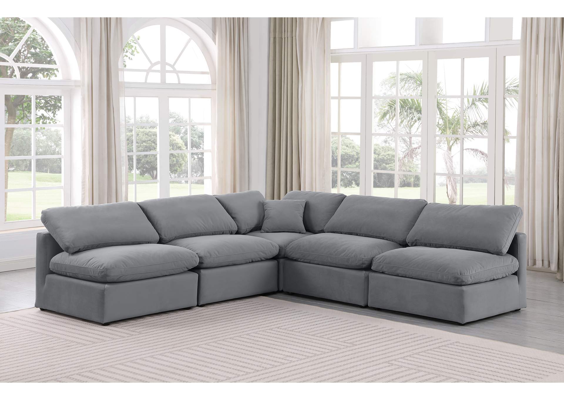 Indulge Grey Velvet Modular Sectional,Meridian Furniture