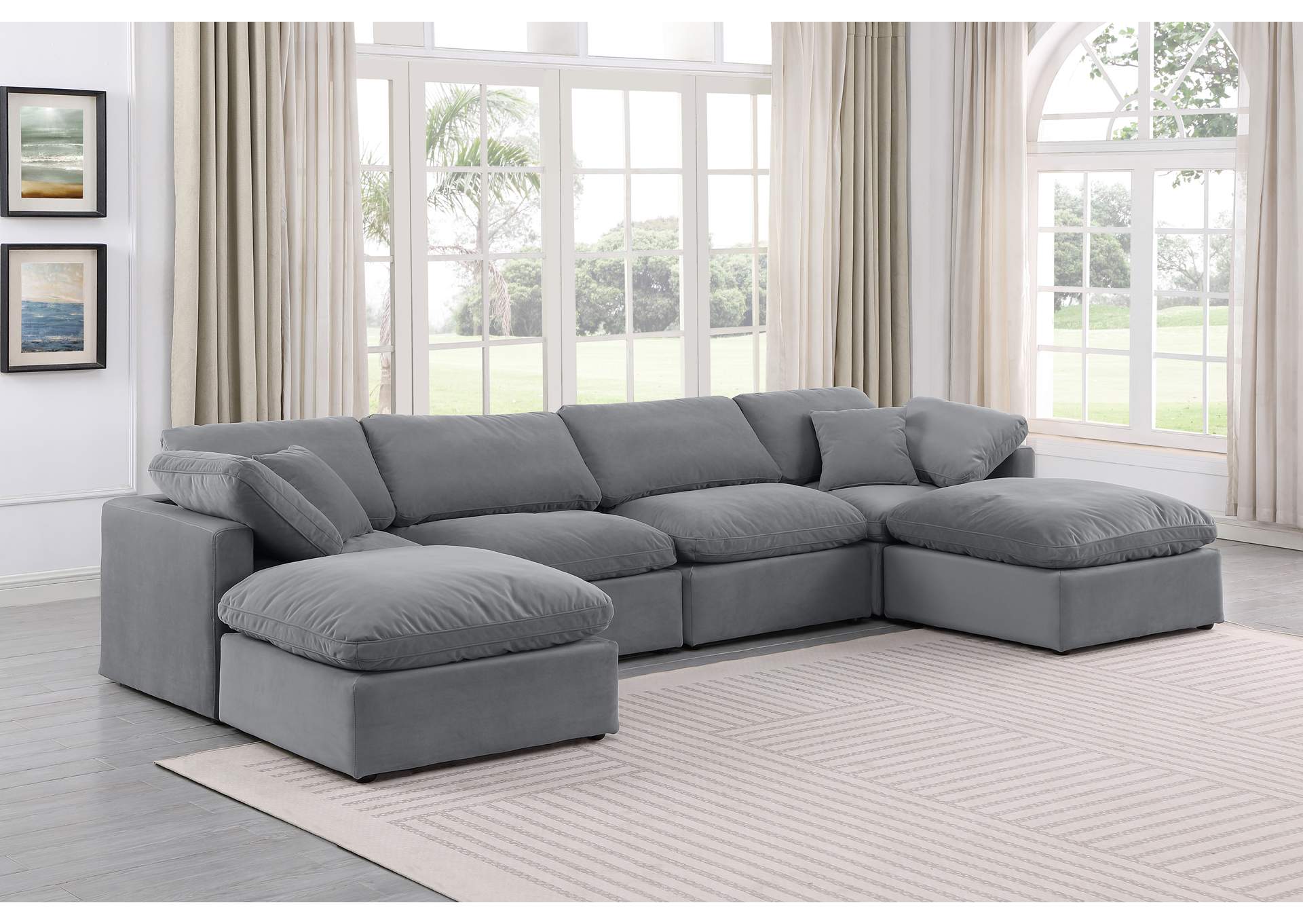 Indulge Grey Velvet Modular Sectional,Meridian Furniture