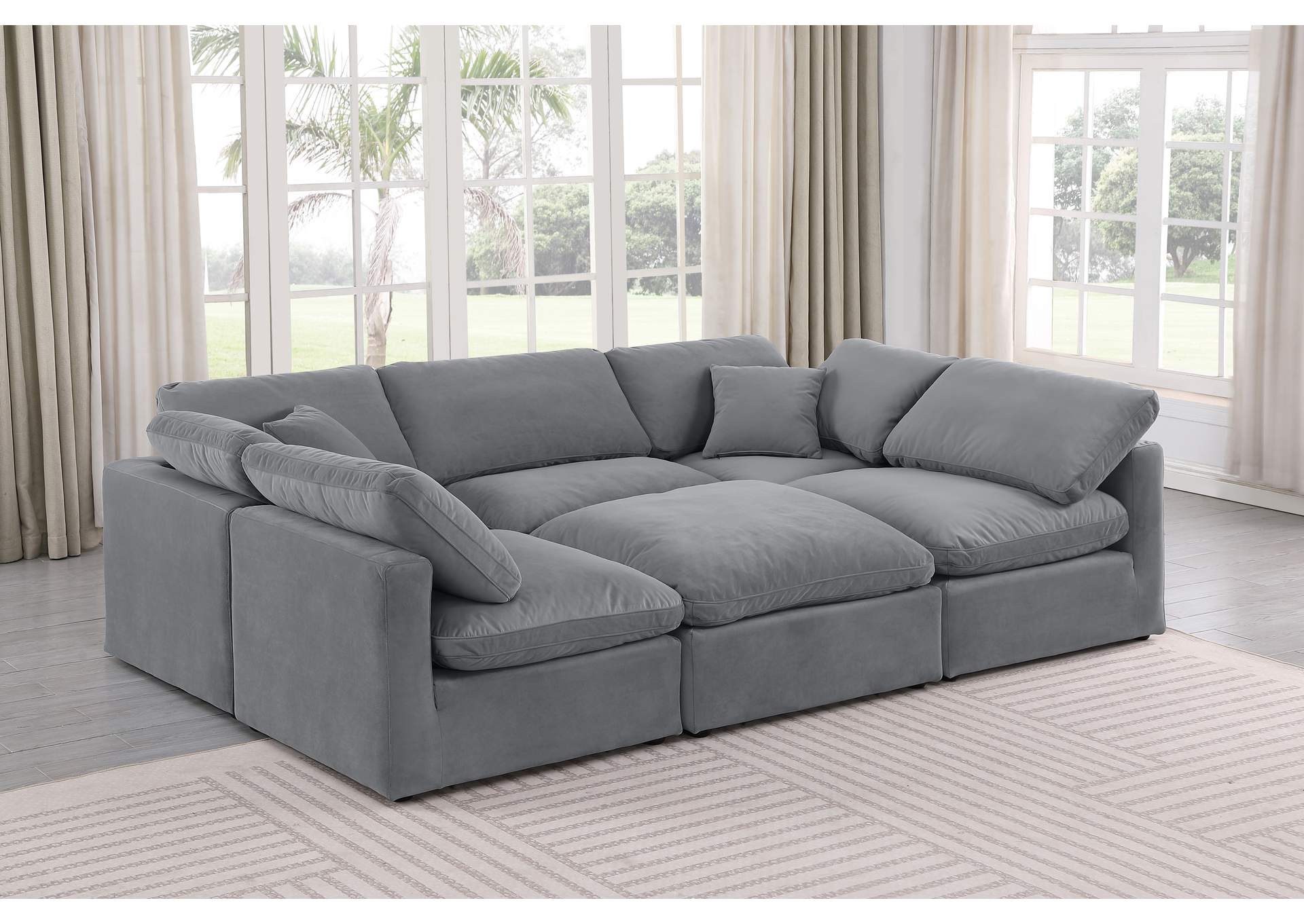 Indulge Grey Velvet Modular Sectional,Meridian Furniture