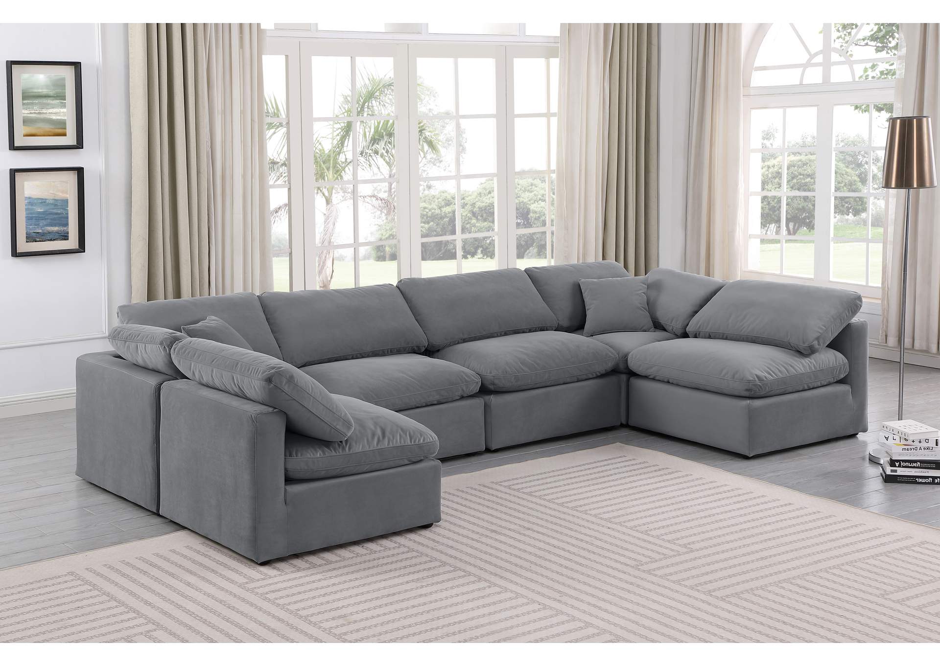 Indulge Grey Velvet Modular Sectional,Meridian Furniture