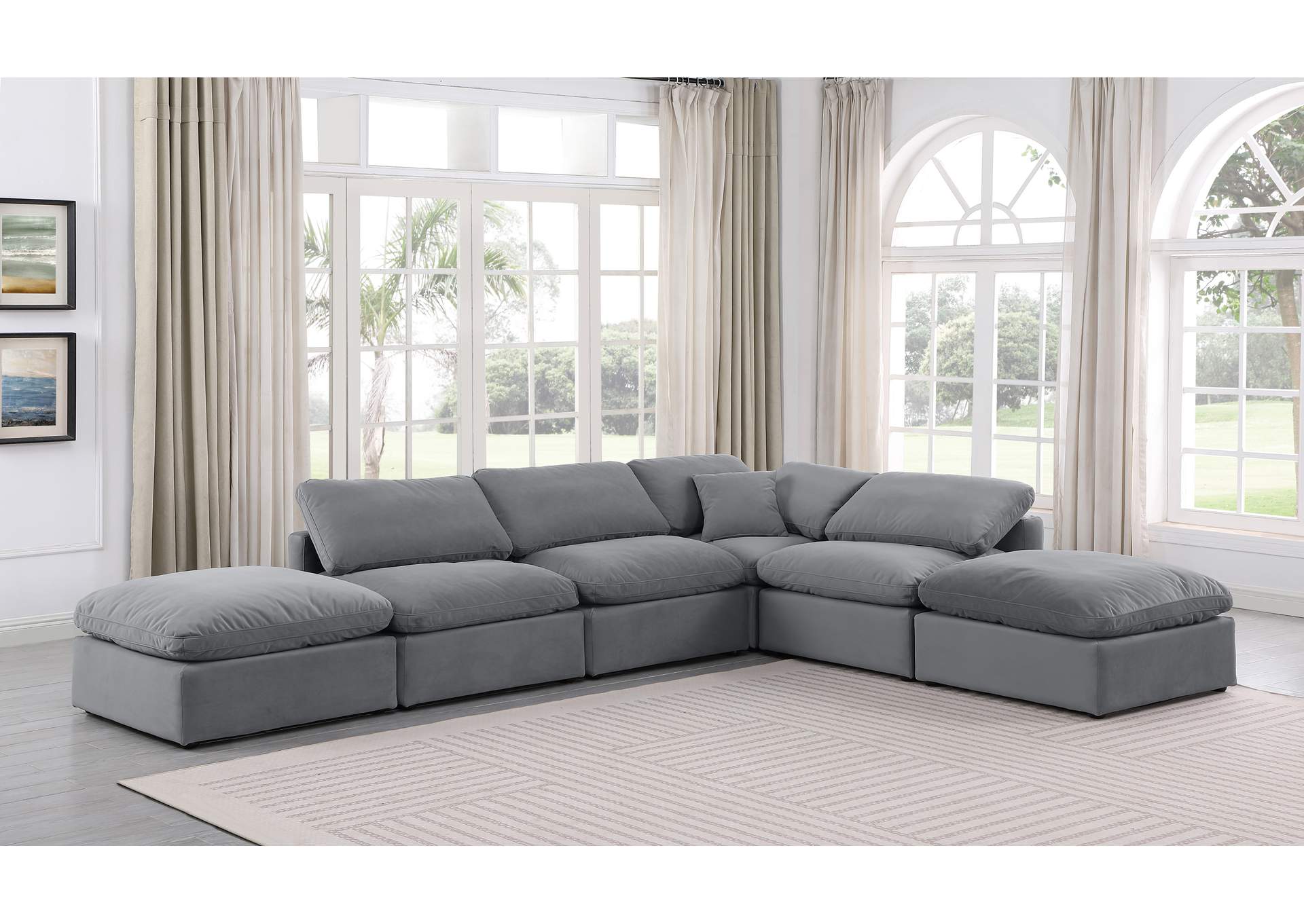 Indulge Grey Velvet Modular Sectional,Meridian Furniture