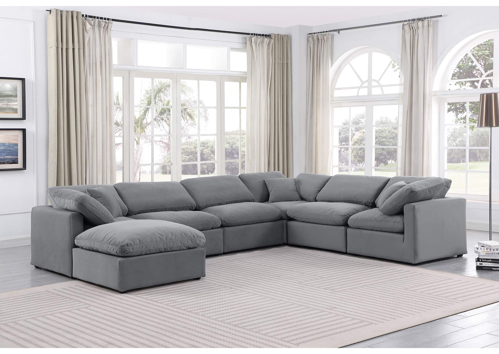 Indulge Grey Velvet Modular Sectional,Meridian Furniture