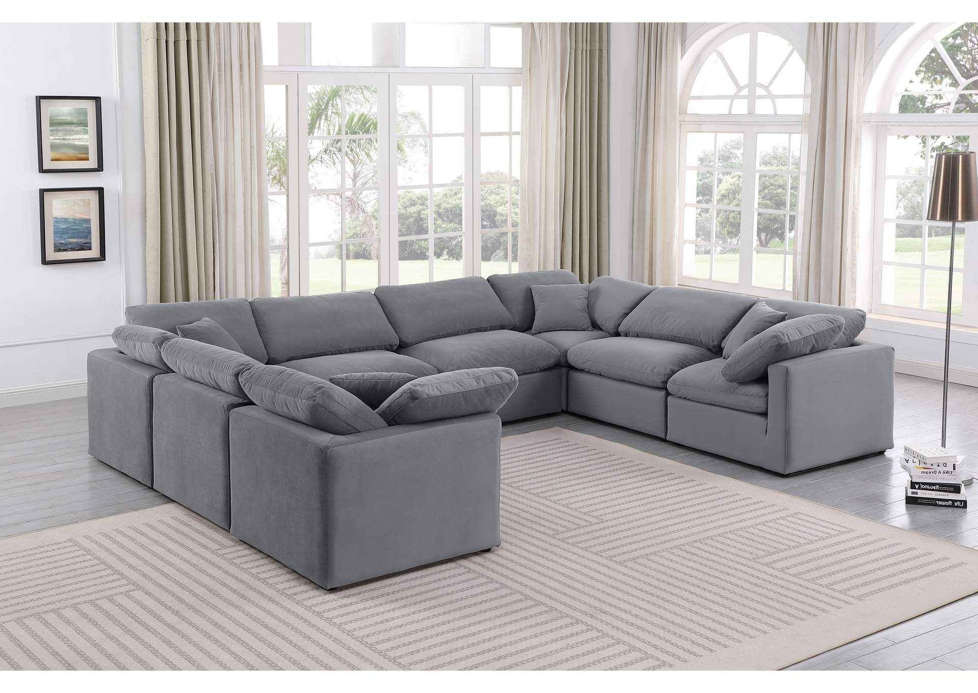 Indulge Grey Velvet Modular Sectional,Meridian Furniture
