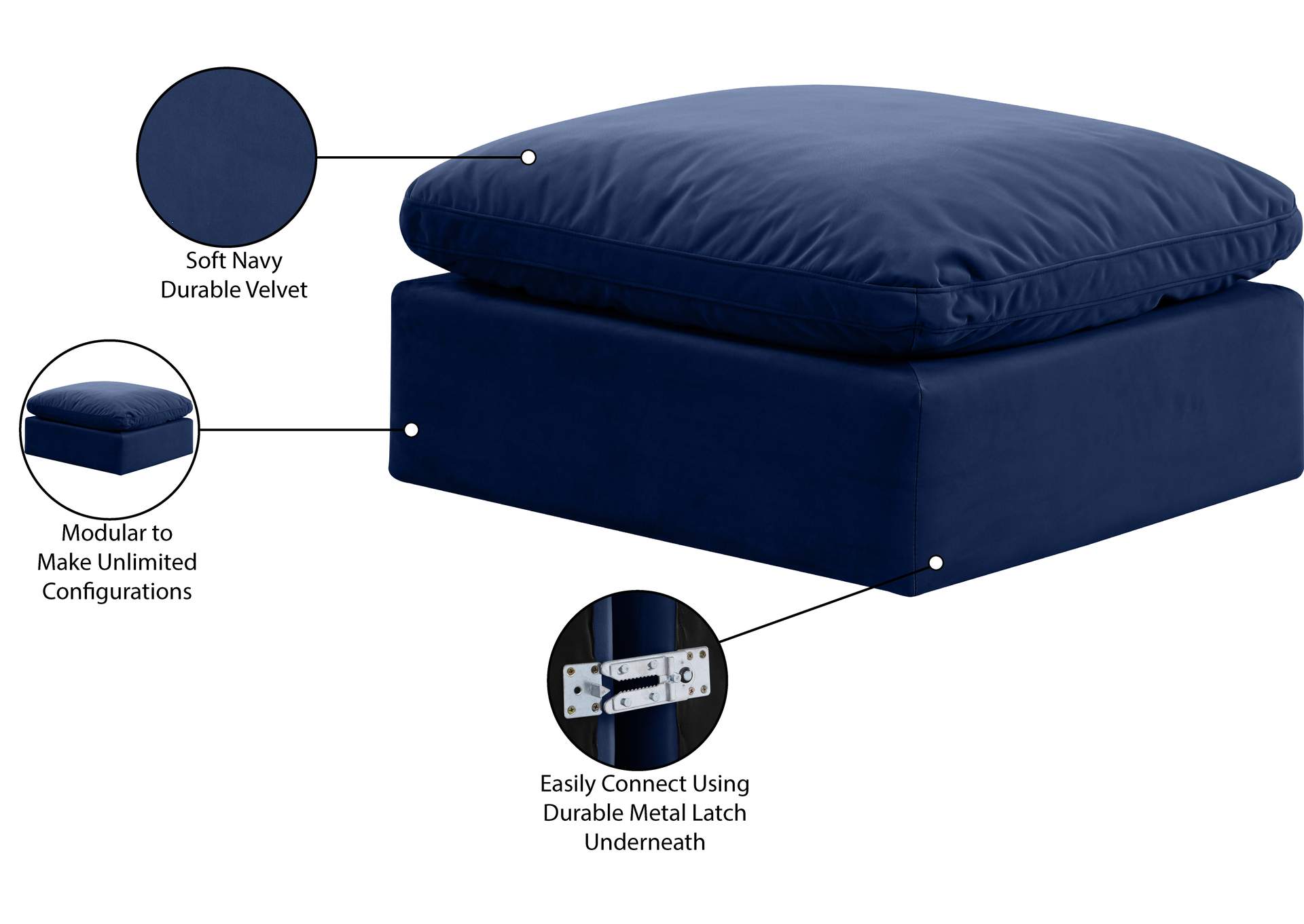 Indulge Navy Velvet Ottoman,Meridian Furniture