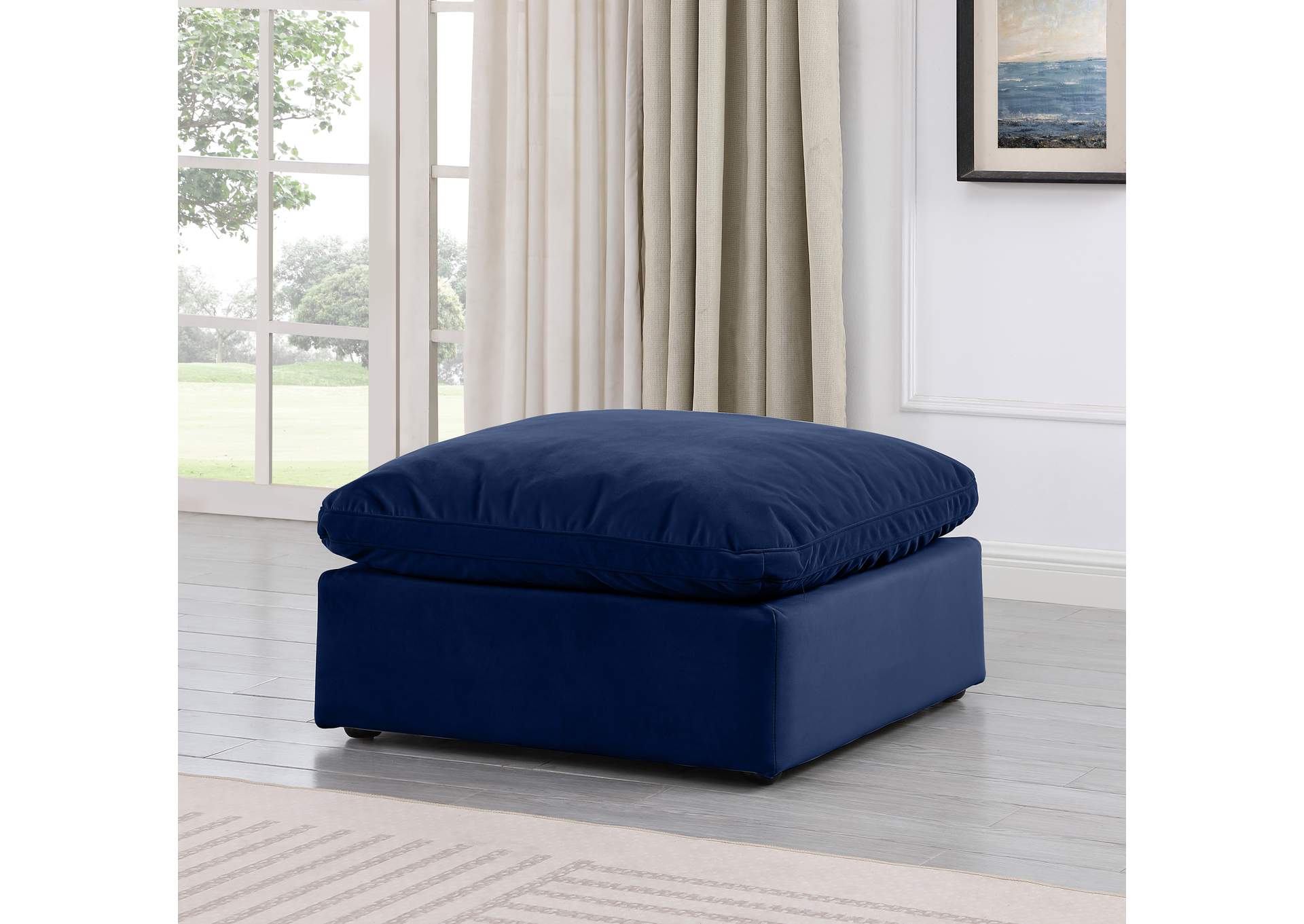 Indulge Navy Velvet Ottoman,Meridian Furniture