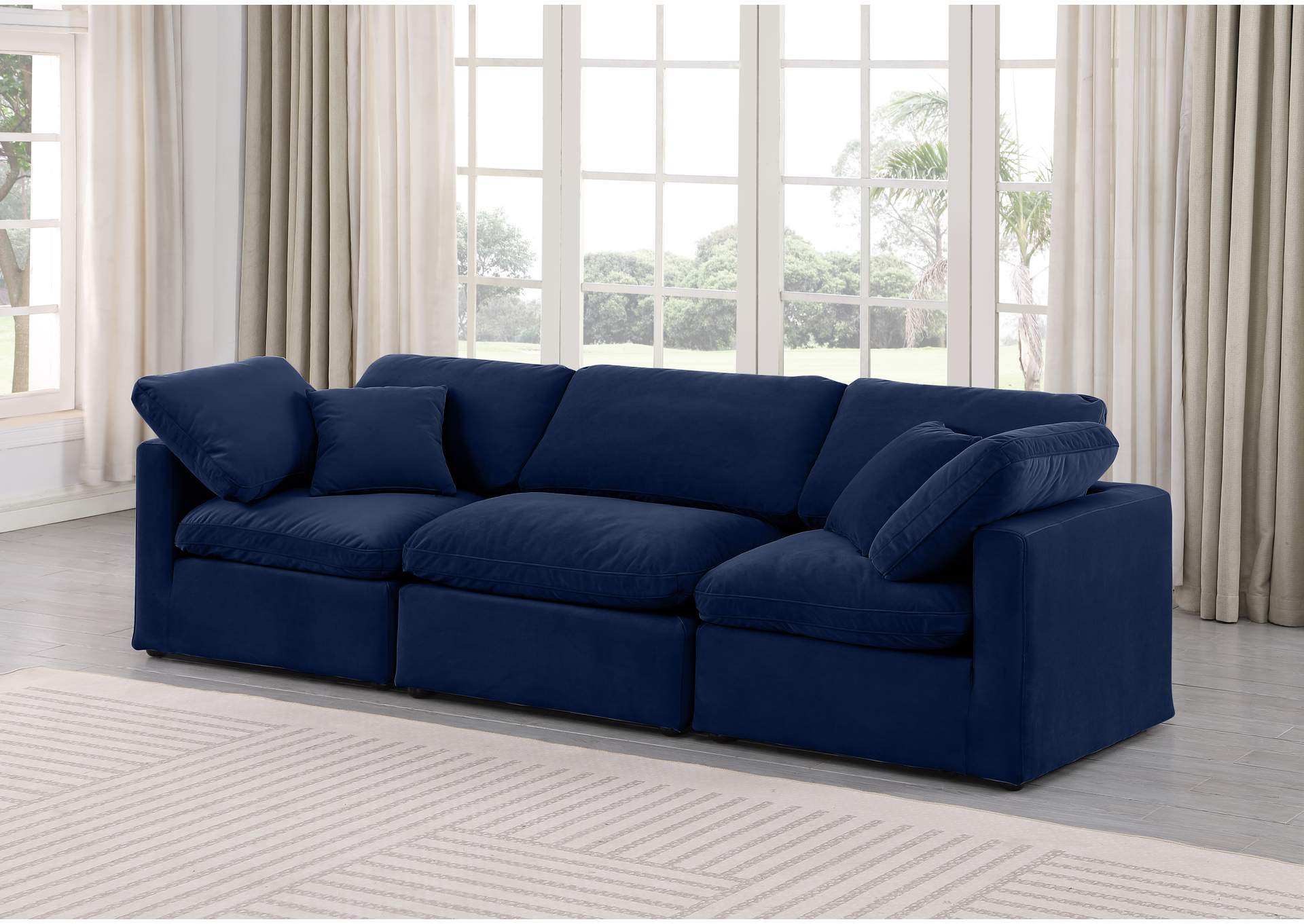 Indulge Navy Velvet Modular Sofa,Meridian Furniture