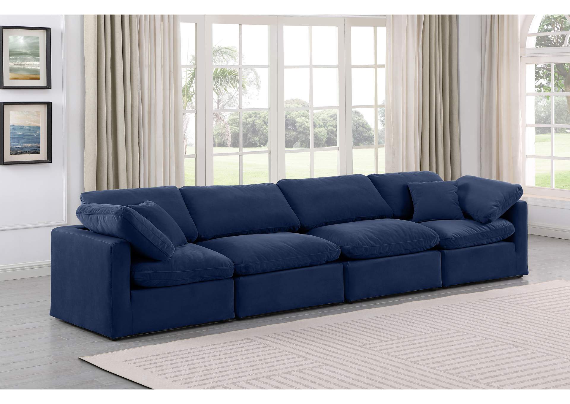 Indulge Navy Velvet Modular Sofa,Meridian Furniture